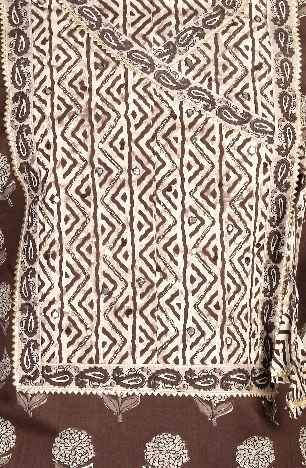 Coffee Printed Unstitched Cotton Dress Material - 983-3662-2B