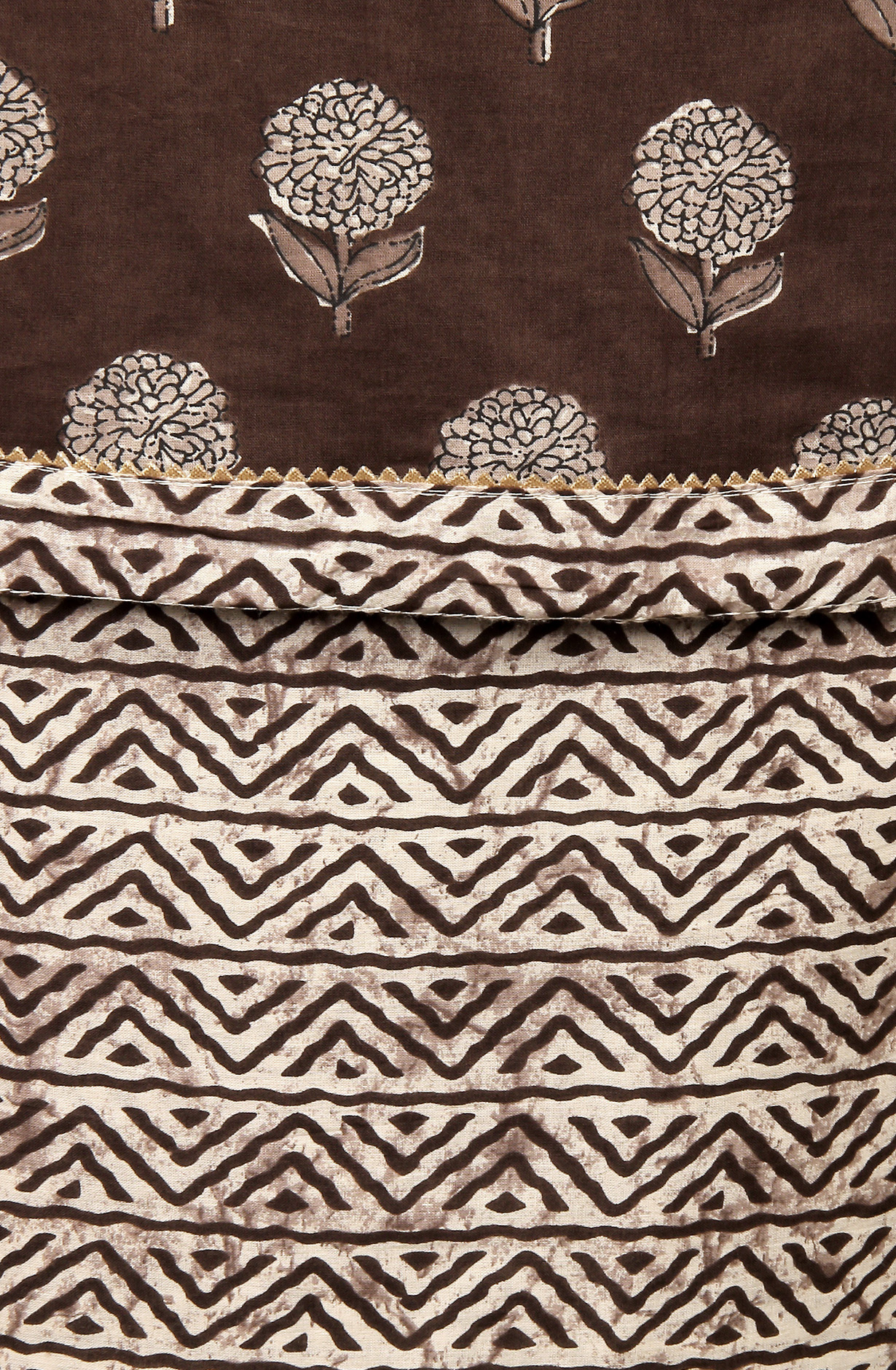 Coffee Printed Unstitched Cotton Dress Material - 983-3662-2B