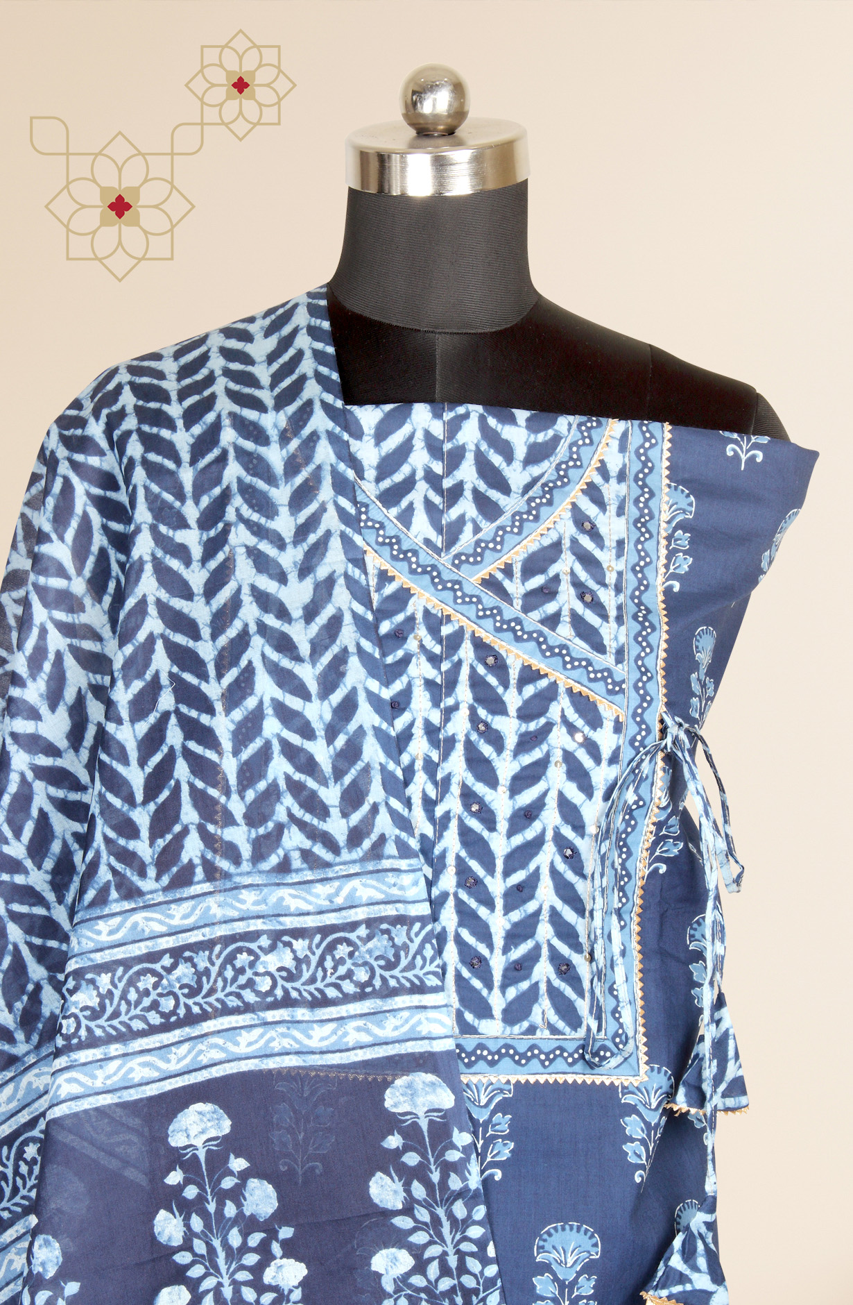 Blue Cotton Print Salwar Kameez - 983-3662-3A