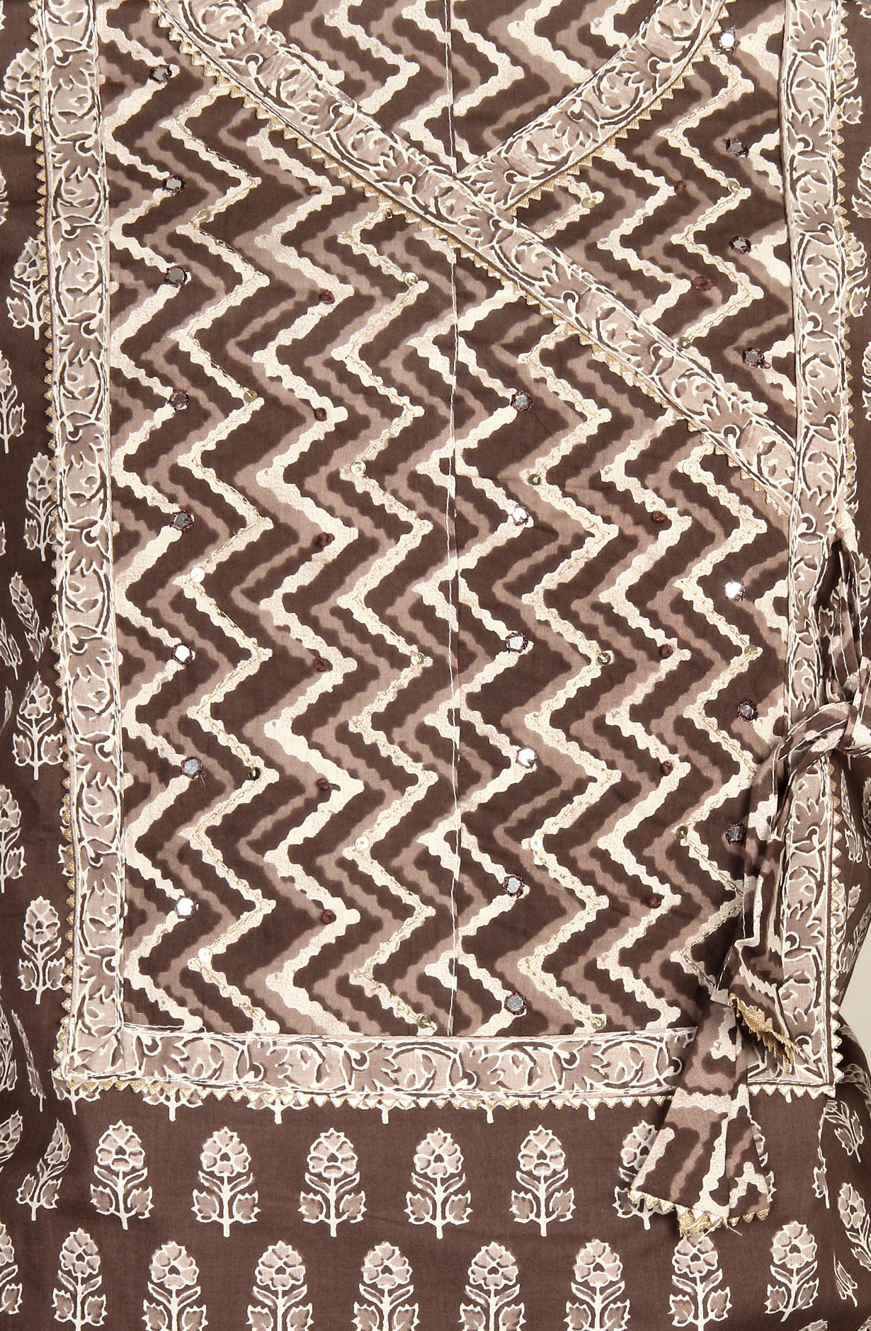 Coffee Printed Unstitched Cotton Dress Material - 983-3662-3B