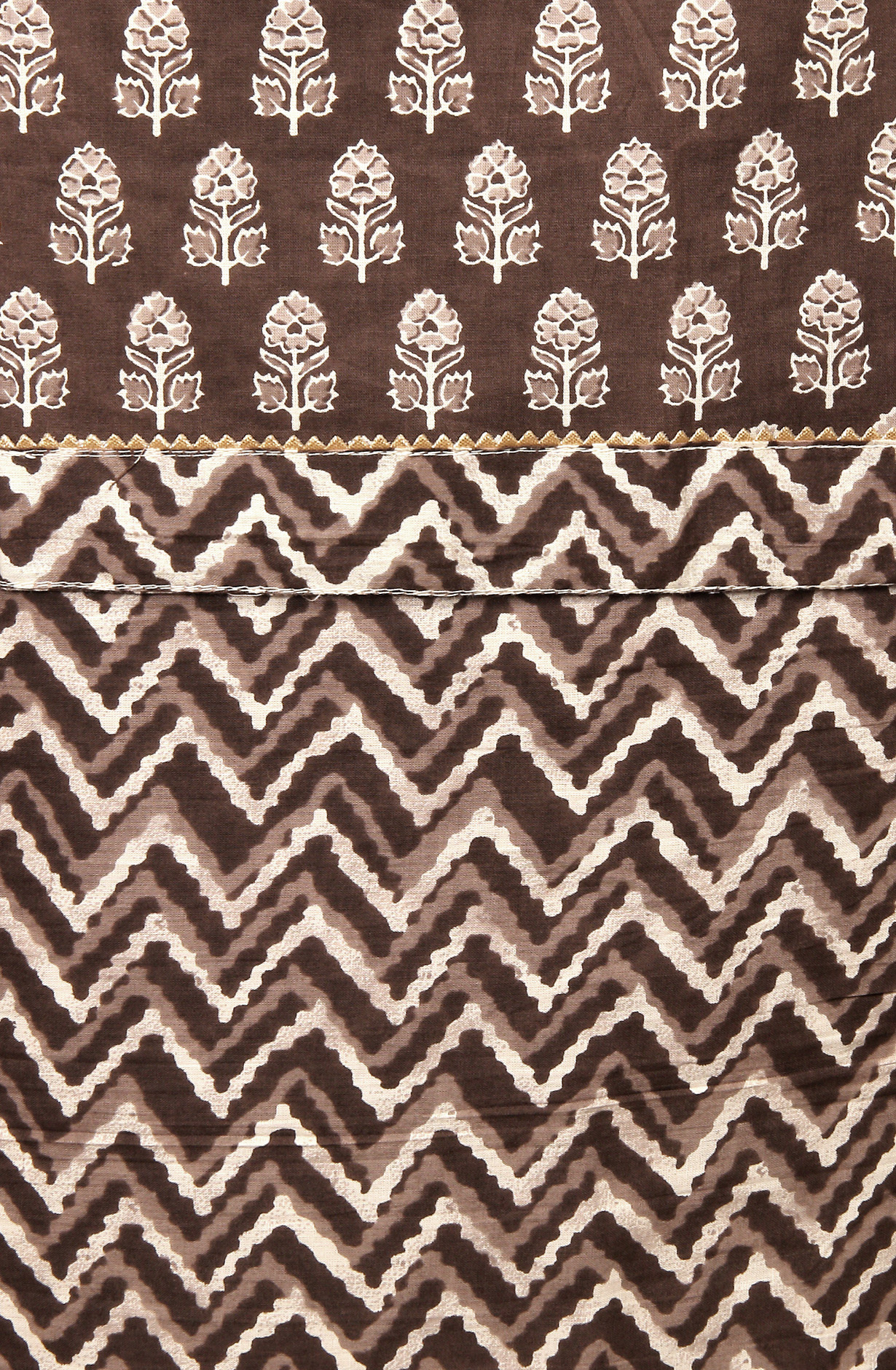 Coffee Printed Unstitched Cotton Dress Material - 983-3662-3B