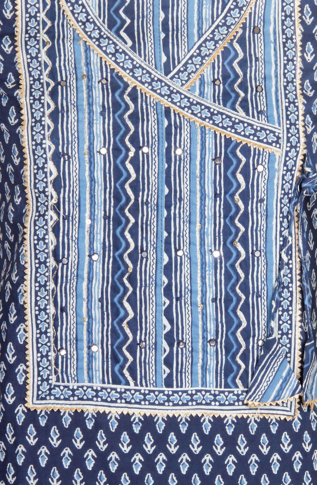 Blue Cotton Angrakha Block Printed Salwar Kameez - 983-3662-5A