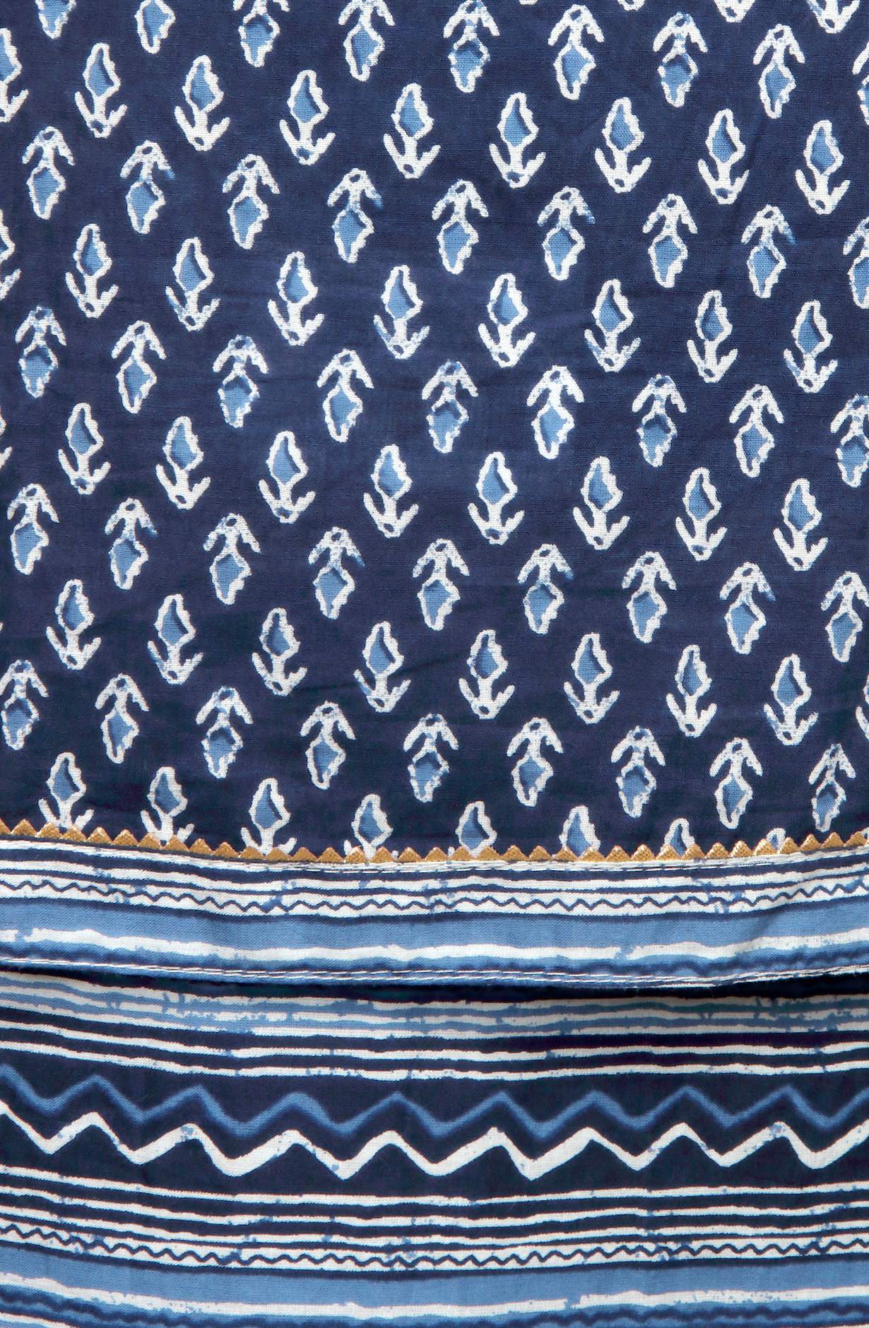 Blue Cotton Angrakha Block Printed Salwar Kameez - 983-3662-5A