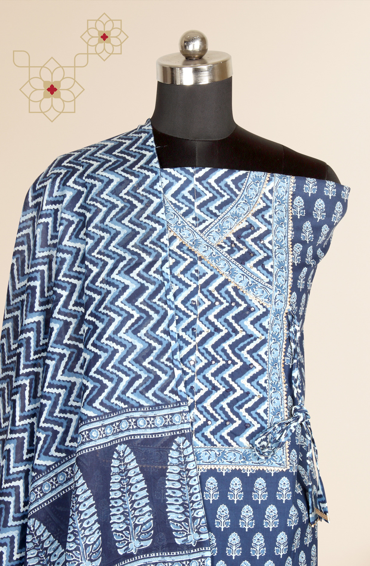 Blue Cotton Print Salwar Suit - 983-3662