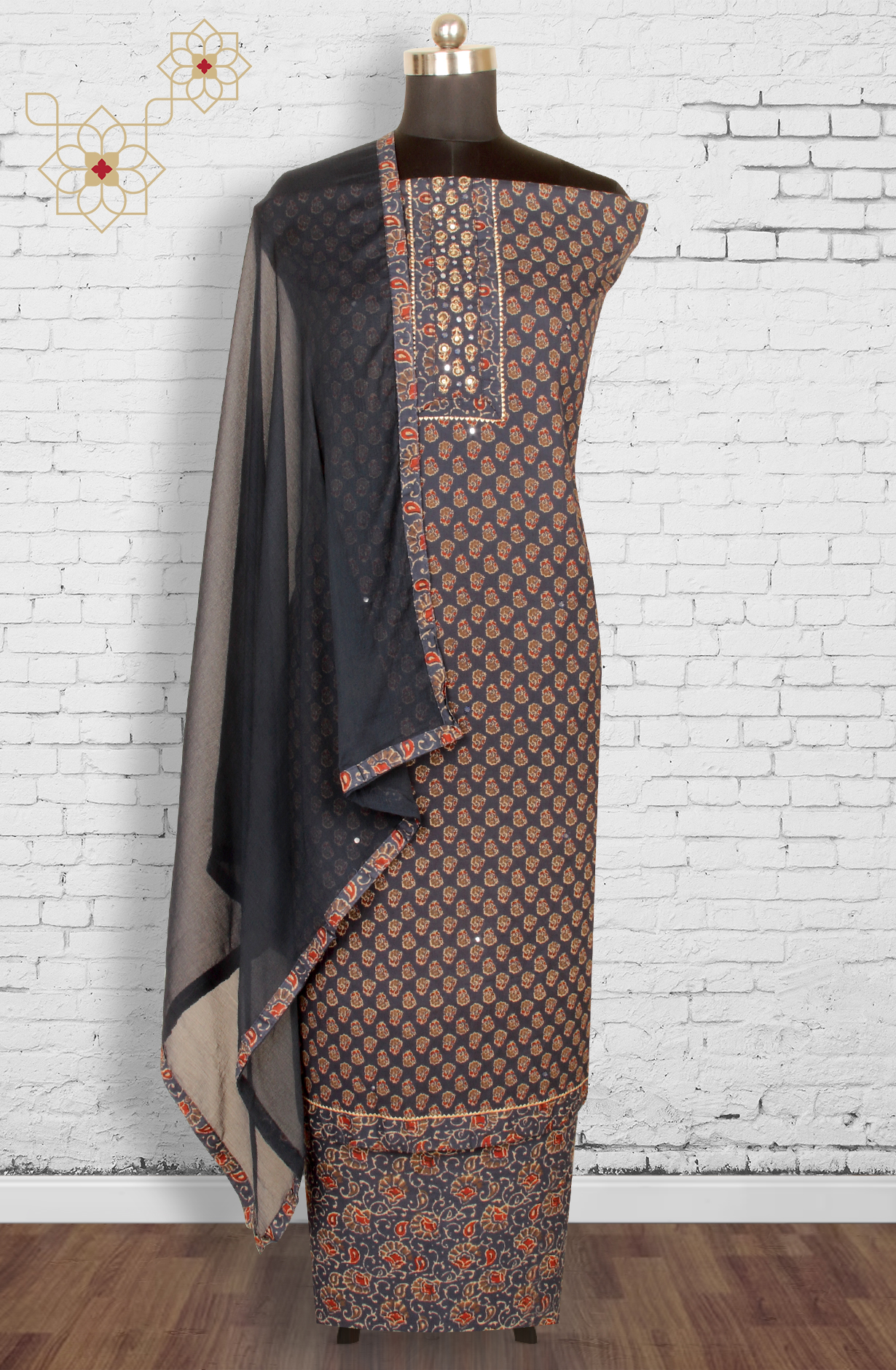 Blue Cotton Unstitched Printed Salwar Dress Material - 983-3742-02A