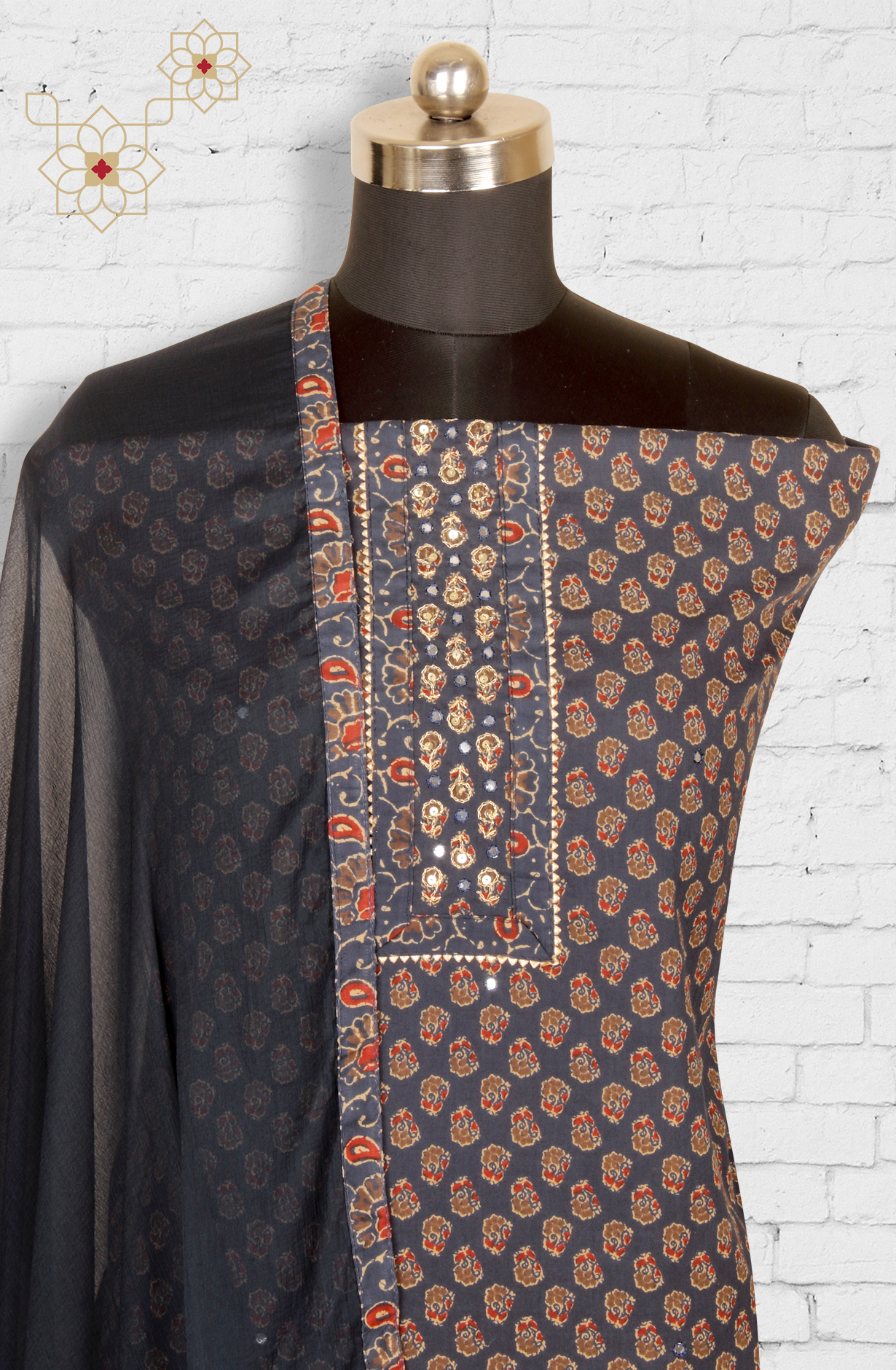 Blue Cotton Unstitched Printed Salwar Dress Material - 983-3742-02A