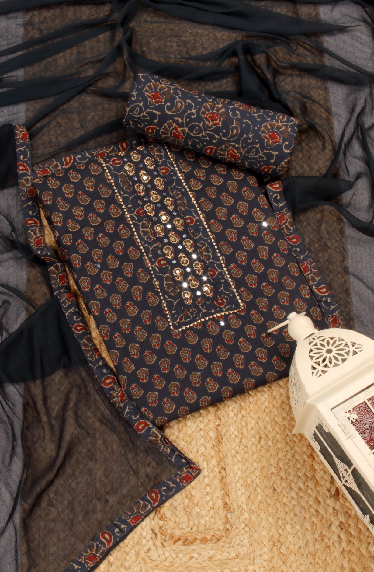 Blue Cotton Unstitched Printed Salwar Dress Material - 983-3742-02A