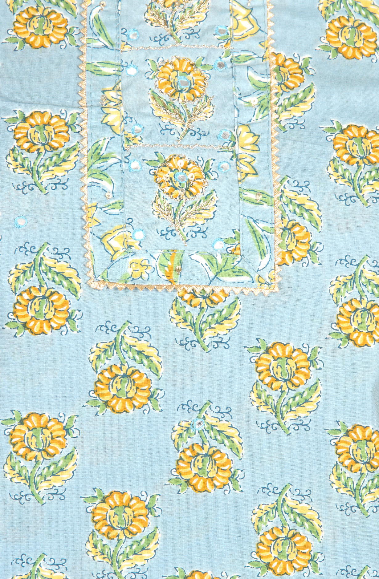Pastel Blue Printed Unstitched Cotton Dress Material with Chiffon Dupatta - 983-3742-35A