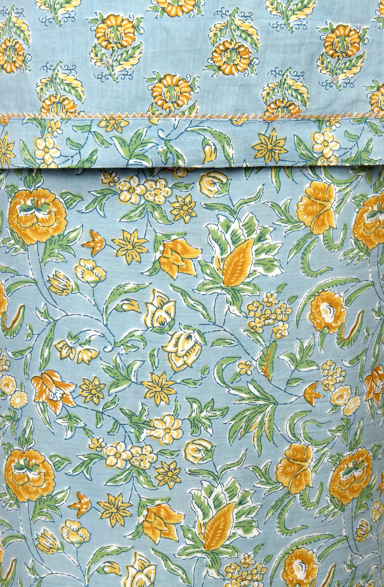 Pastel Blue Printed Unstitched Cotton Dress Material with Chiffon Dupatta - 983-3742-35A