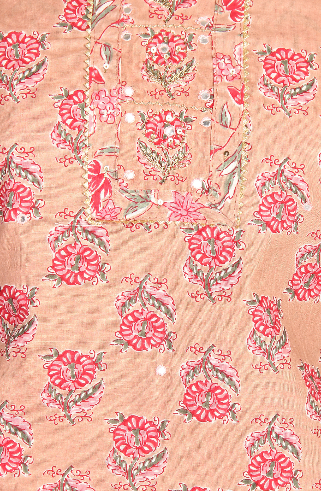 Peach Printed Unstitched Cotton Dress Material with Chiffon Dupatta - 983-3742-35B