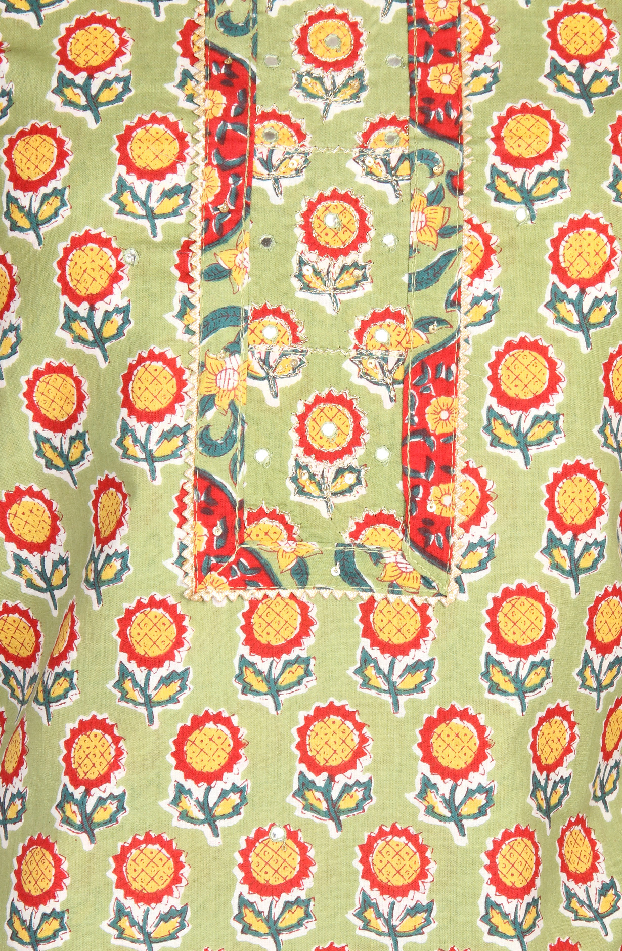 Green Cotton Printed Salwar Kameez with Chiffon Dupatta - 983-3742-36A