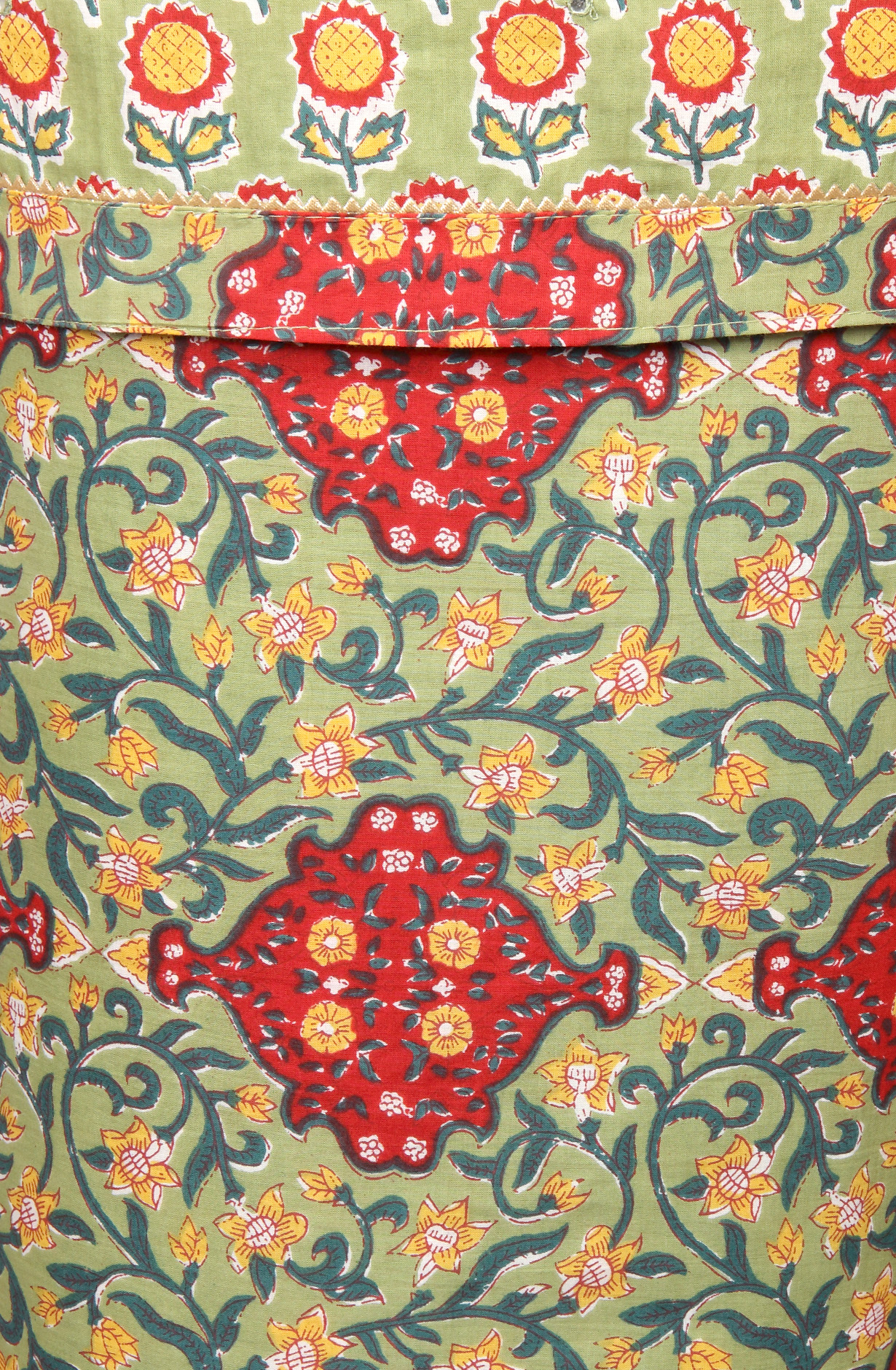 Green Cotton Printed Salwar Kameez with Chiffon Dupatta - 983-3742-36A