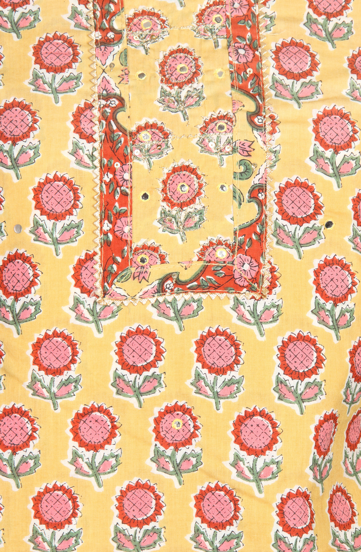 Mustard Printed Unstitched Cotton Dress Material with Chiffon Dupatta - 983-3742-36B