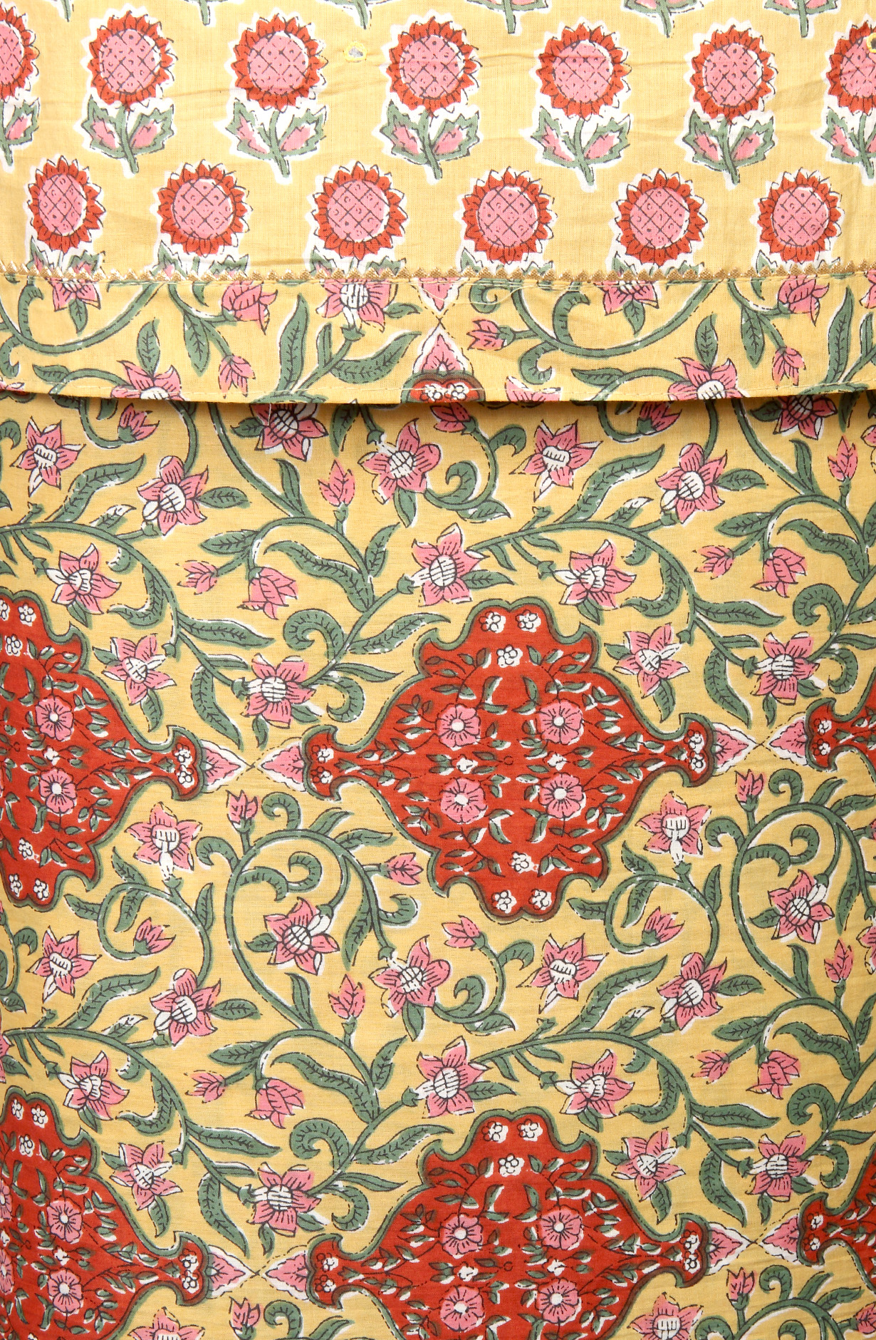 Mustard Printed Unstitched Cotton Dress Material with Chiffon Dupatta - 983-3742-36B