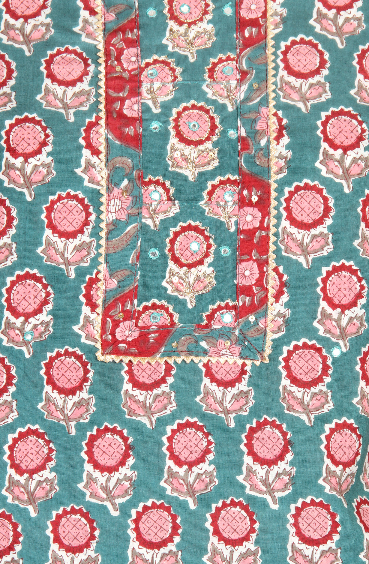 Teal Cotton Printed Salwar Kameez with Chiffon Dupatta - 983-3742-36D