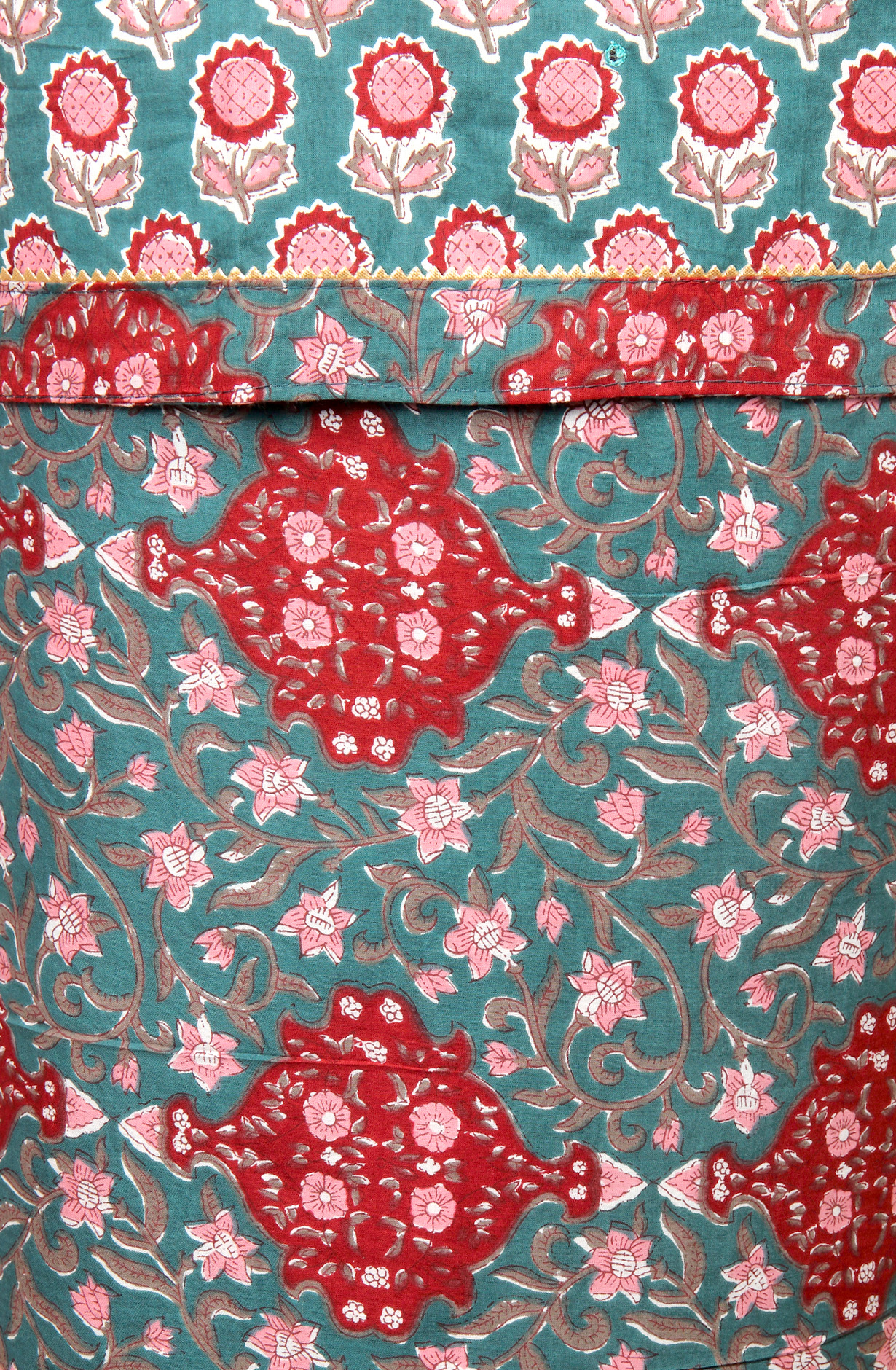 Teal Cotton Printed Salwar Kameez with Chiffon Dupatta - 983-3742-36D