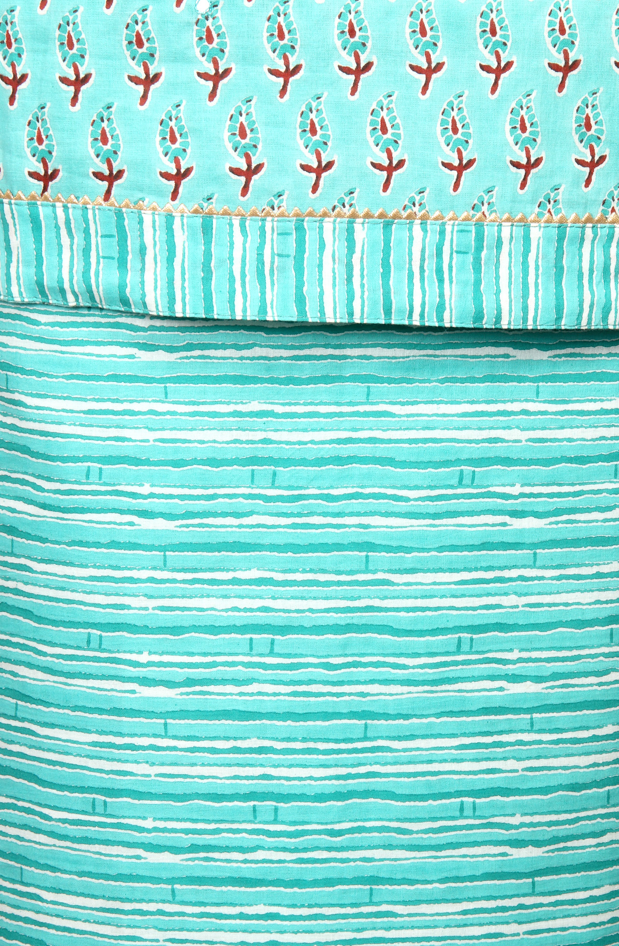 Turquoise Cotton Printed Salwar Suit with Chiffon Dupatta - 983-3742-37B