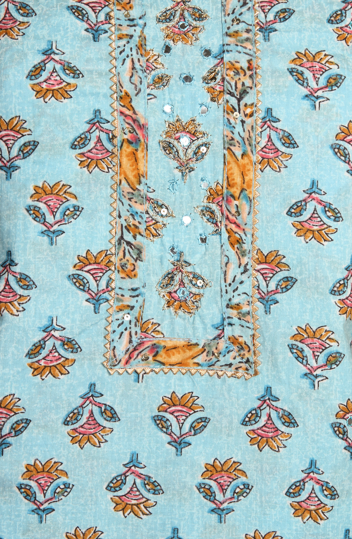 Pastel Blue Cotton Printed Salwar Suit with Chiffon Dupatta - 983-3742-38A