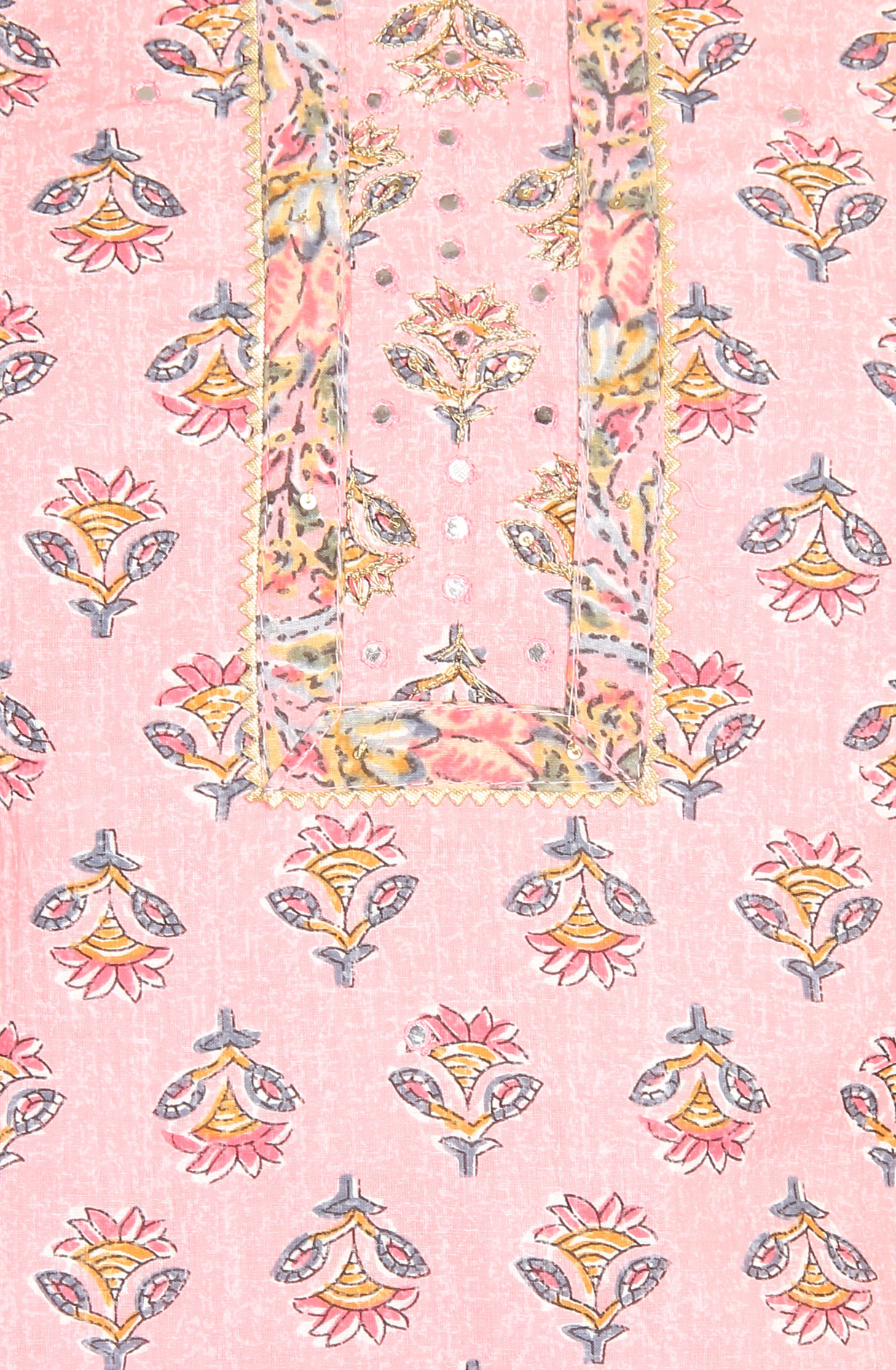 Pink Printed Unstitched Cotton Dress Material with Chiffon Dupatta - 983-3742-38B