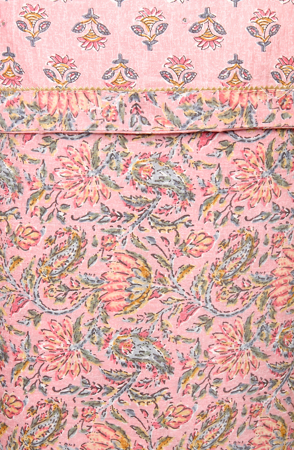 Pink Printed Unstitched Cotton Dress Material with Chiffon Dupatta - 983-3742-38B