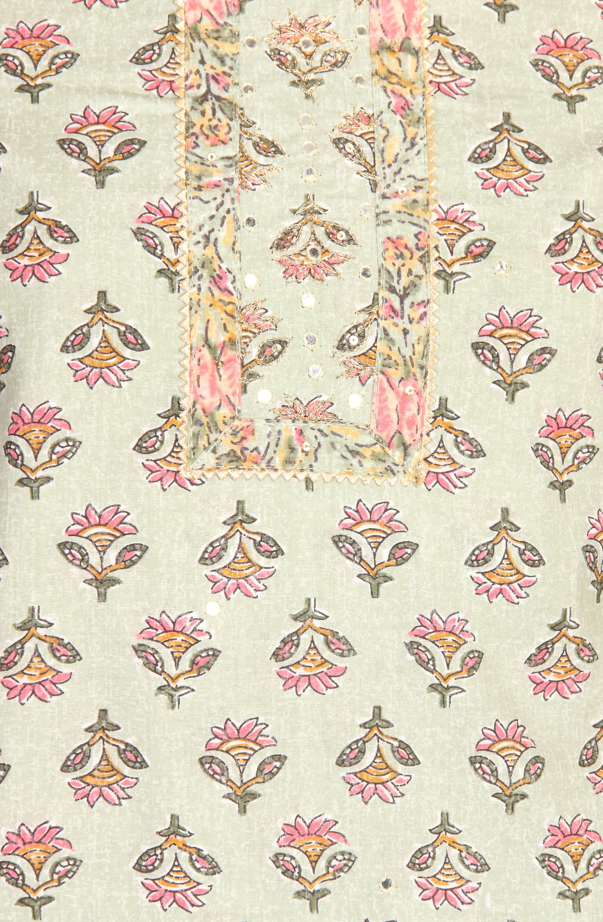 Pista Green Cotton Printed Salwar Suit with Chiffon Dupatta - 983-3742-38C