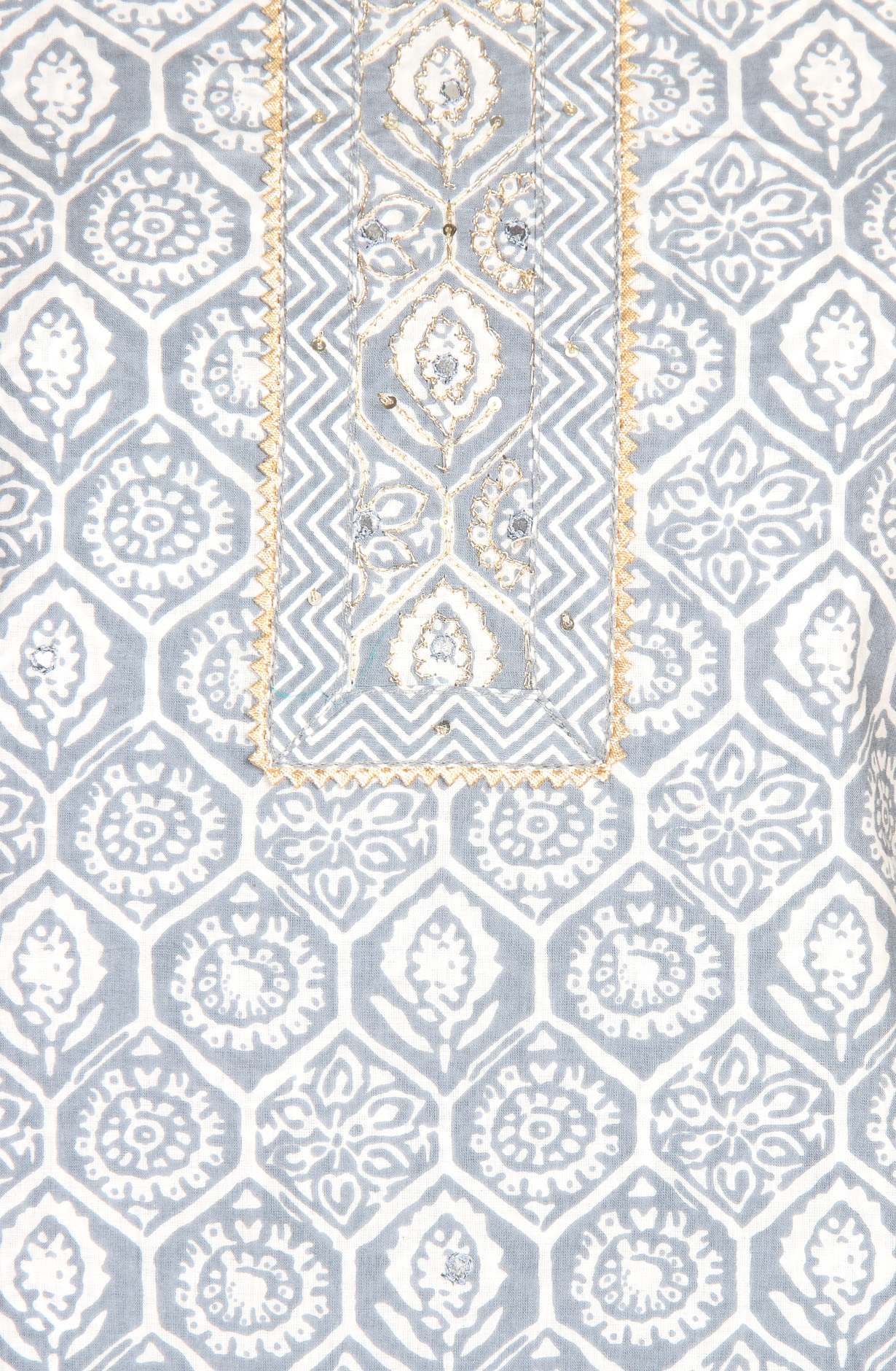 Grey Cotton Printed Salwar Kameez with Chiffon Dupatta - 983-3742-39A