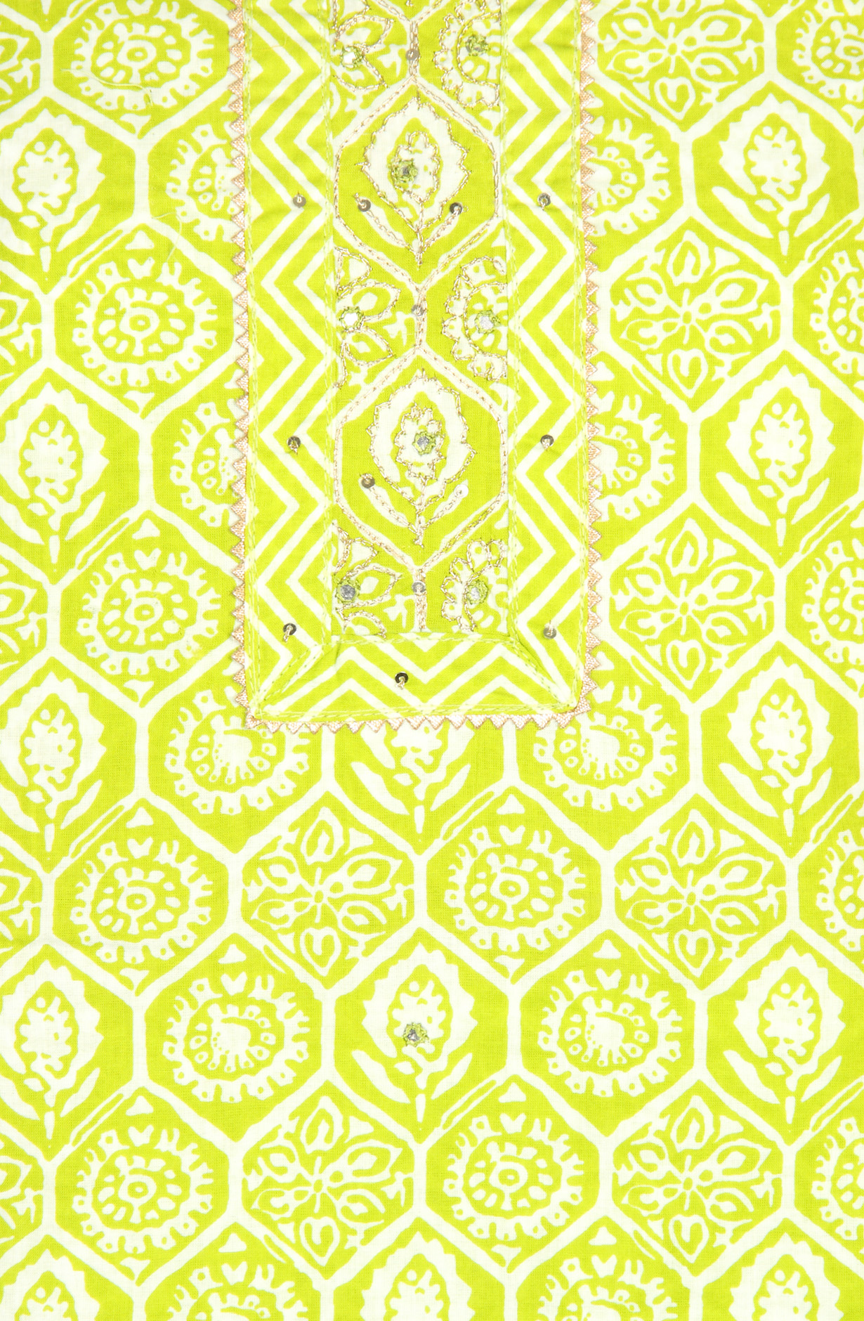 Parrot Green Cotton Printed Salwar Kameez with Chiffon Dupatta - 983-3742-39B