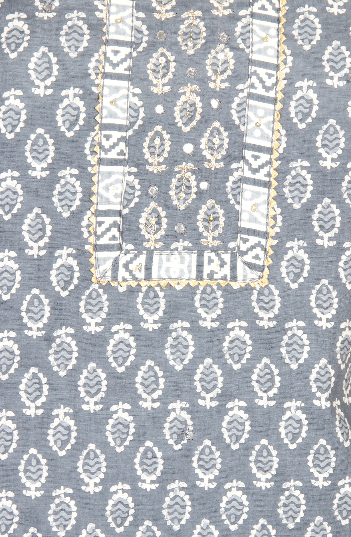 Grey Cotton Printed Salwar Suit with Chiffon Dupatta - 983-3742-40B