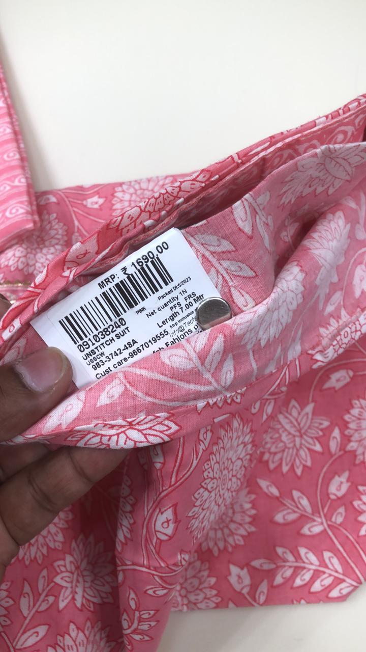 Pink Cotton Printed Salwar Suit with Dupatta - 983-3742-48A