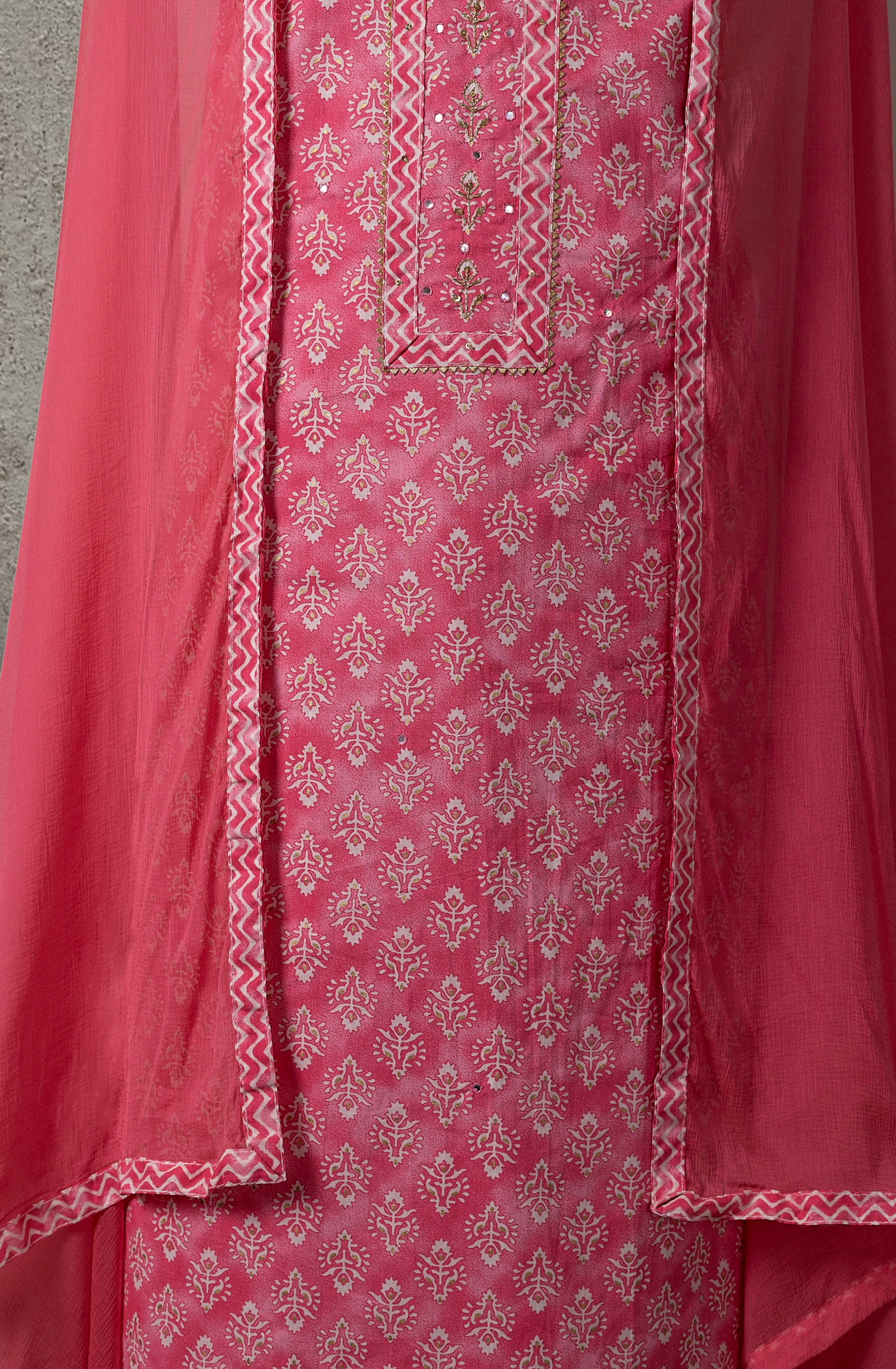 Pink Cotton Printed Salwar Suit with Chiffon Dupatta - 983-3742-49A