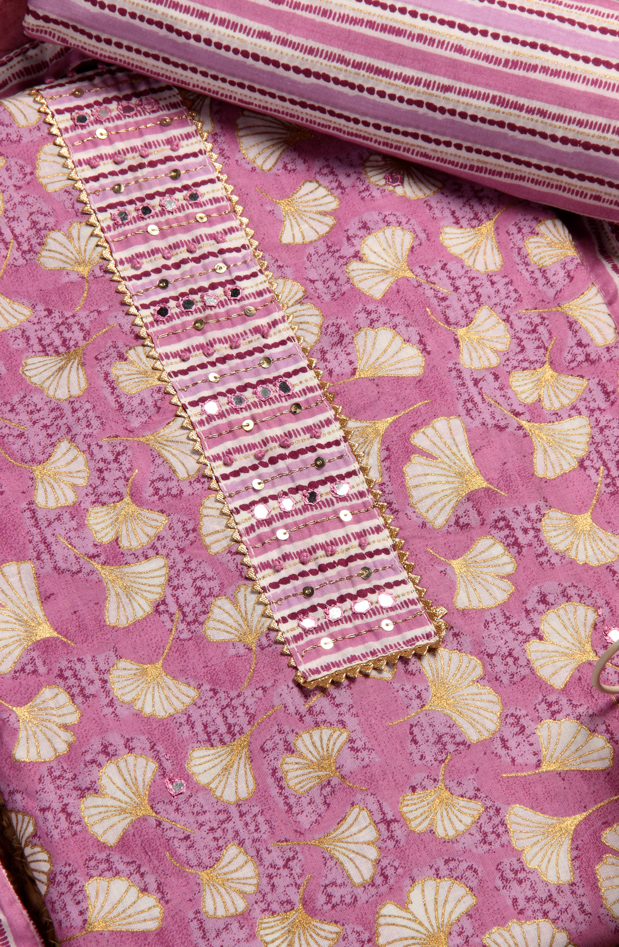 Lavender Cotton Printed Unstitched Dress Material with Chiffon Dupatta - 983-3742-51A