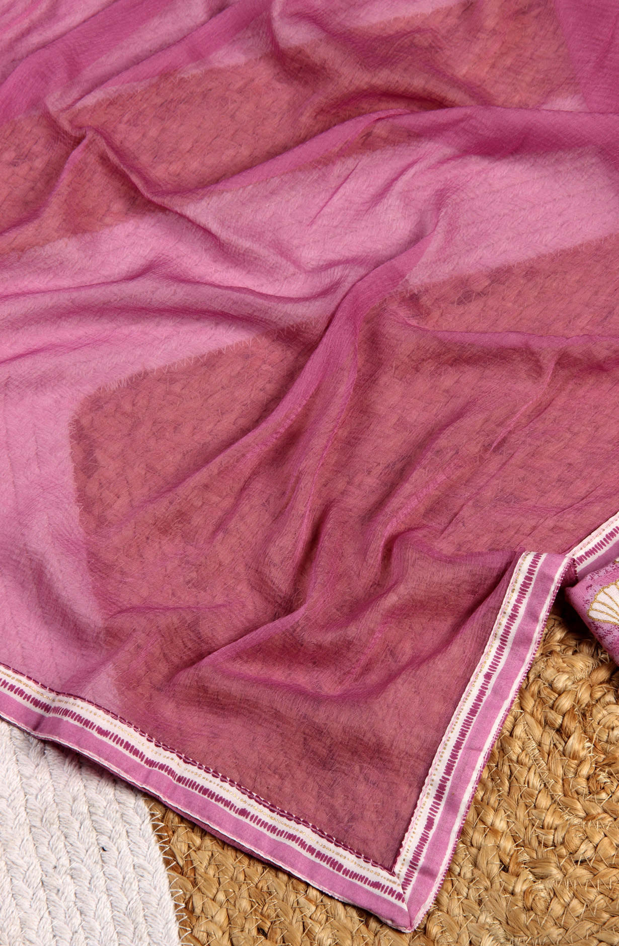 Lavender Cotton Printed Unstitched Dress Material with Chiffon Dupatta - 983-3742-51A