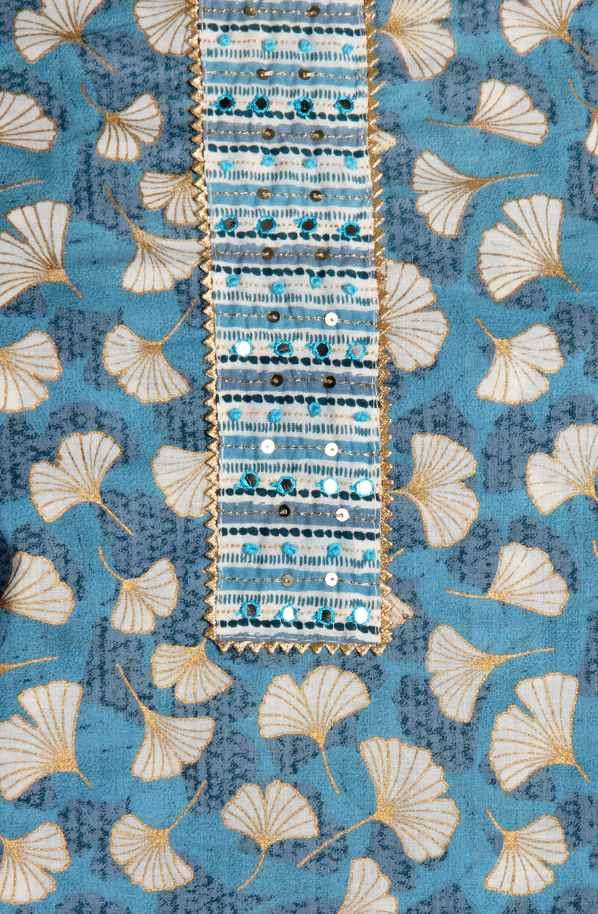 Blue Cotton Printed Unstitched Dress Material with Chiffon Dupatta - 983-3742-51B