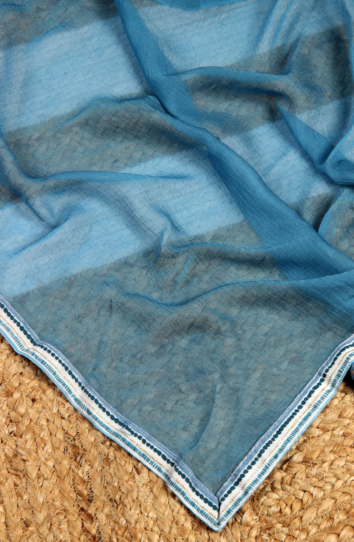 Blue Cotton Printed Unstitched Dress Material with Chiffon Dupatta - 983-3742-51B