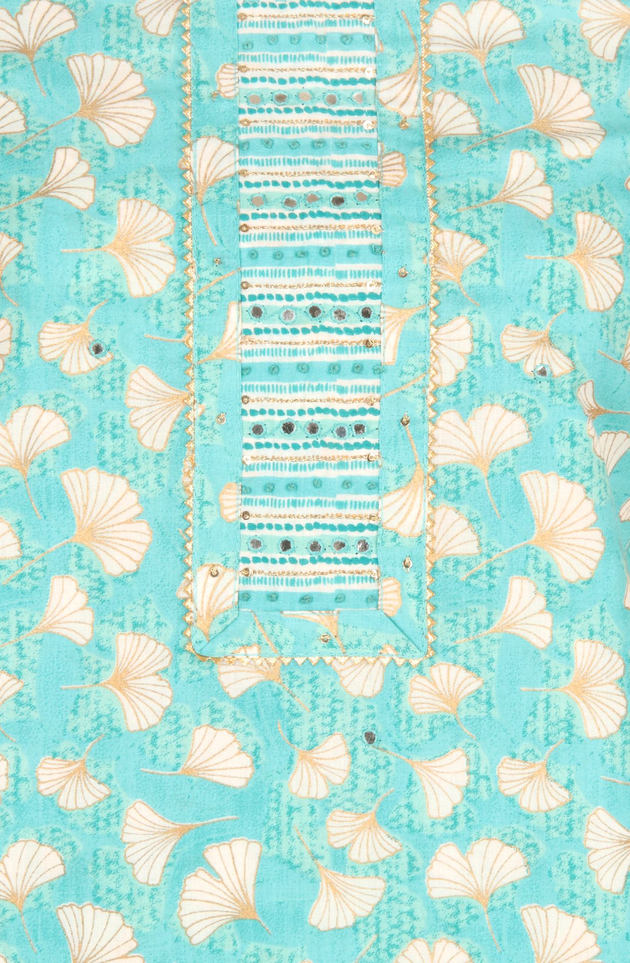 Turquoise Cotton Printed Salwar Kameez with Chiffon Dupatta - 983-3742-53B