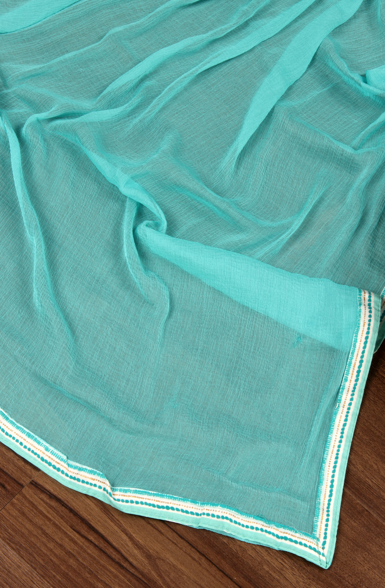 Turquoise Cotton Printed Salwar Kameez with Chiffon Dupatta - 983-3742-53B