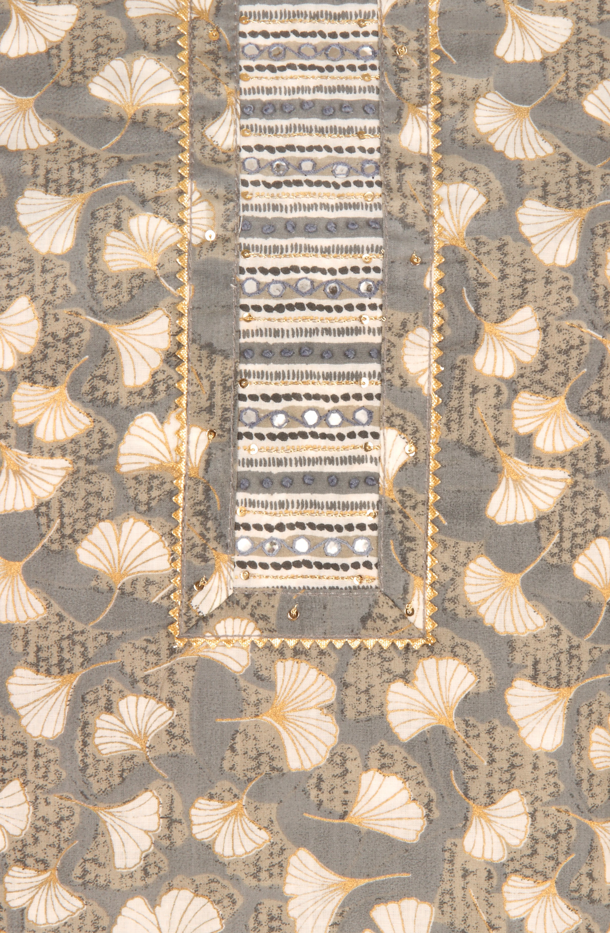 Grey Cotton Printed Salwar Suit with Chiffon Dupatta - 983-3742-53C