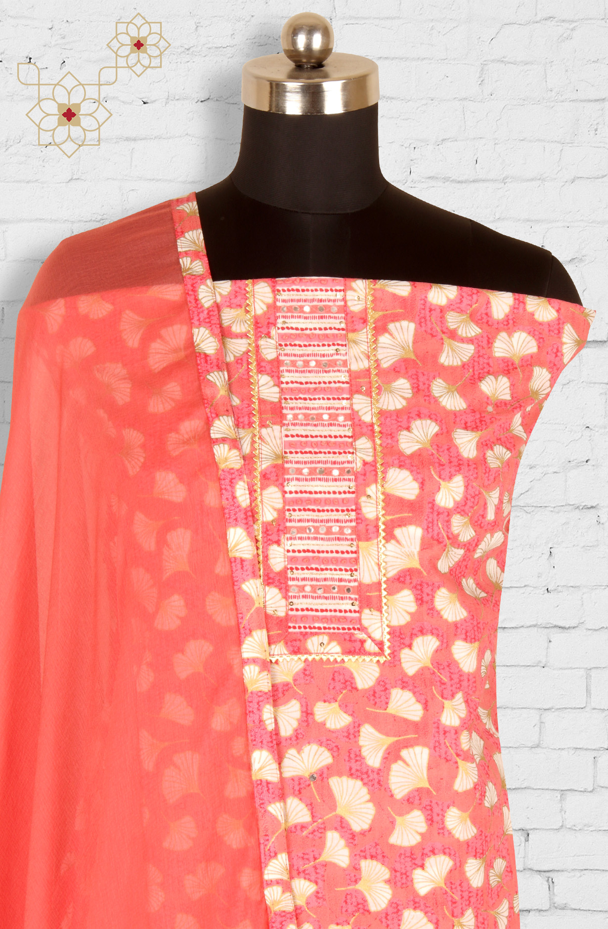 Pink Cotton Printed Salwar Suit with Chiffon Dupatta - 983-3742-53D