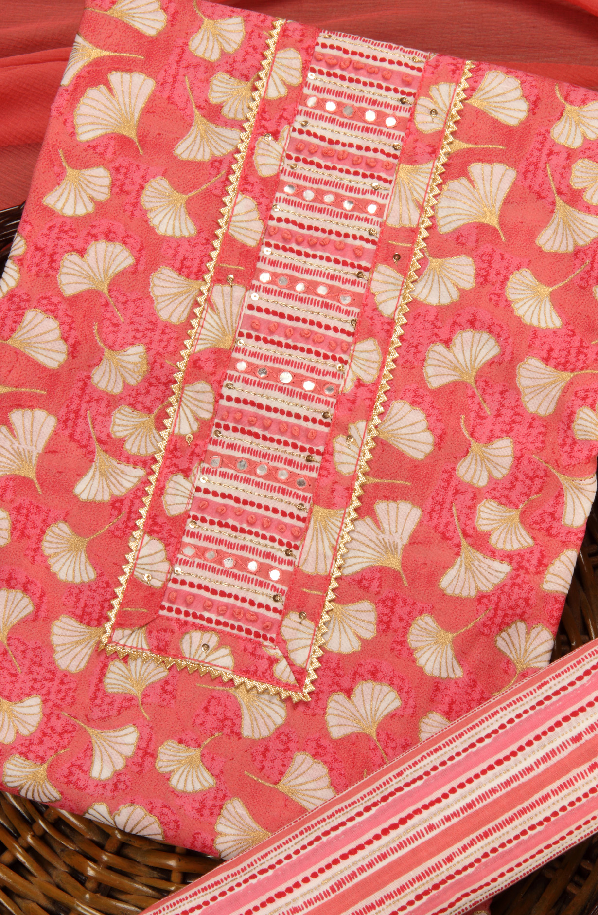 Pink Cotton Printed Salwar Suit with Chiffon Dupatta - 983-3742-53D
