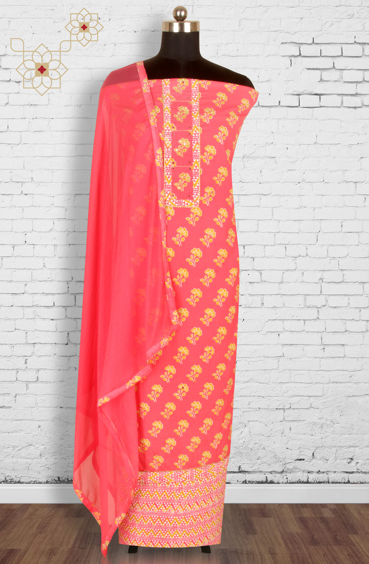 Pink Cotton Printed Salwar Suit with Dupatta - 983-3742-55A