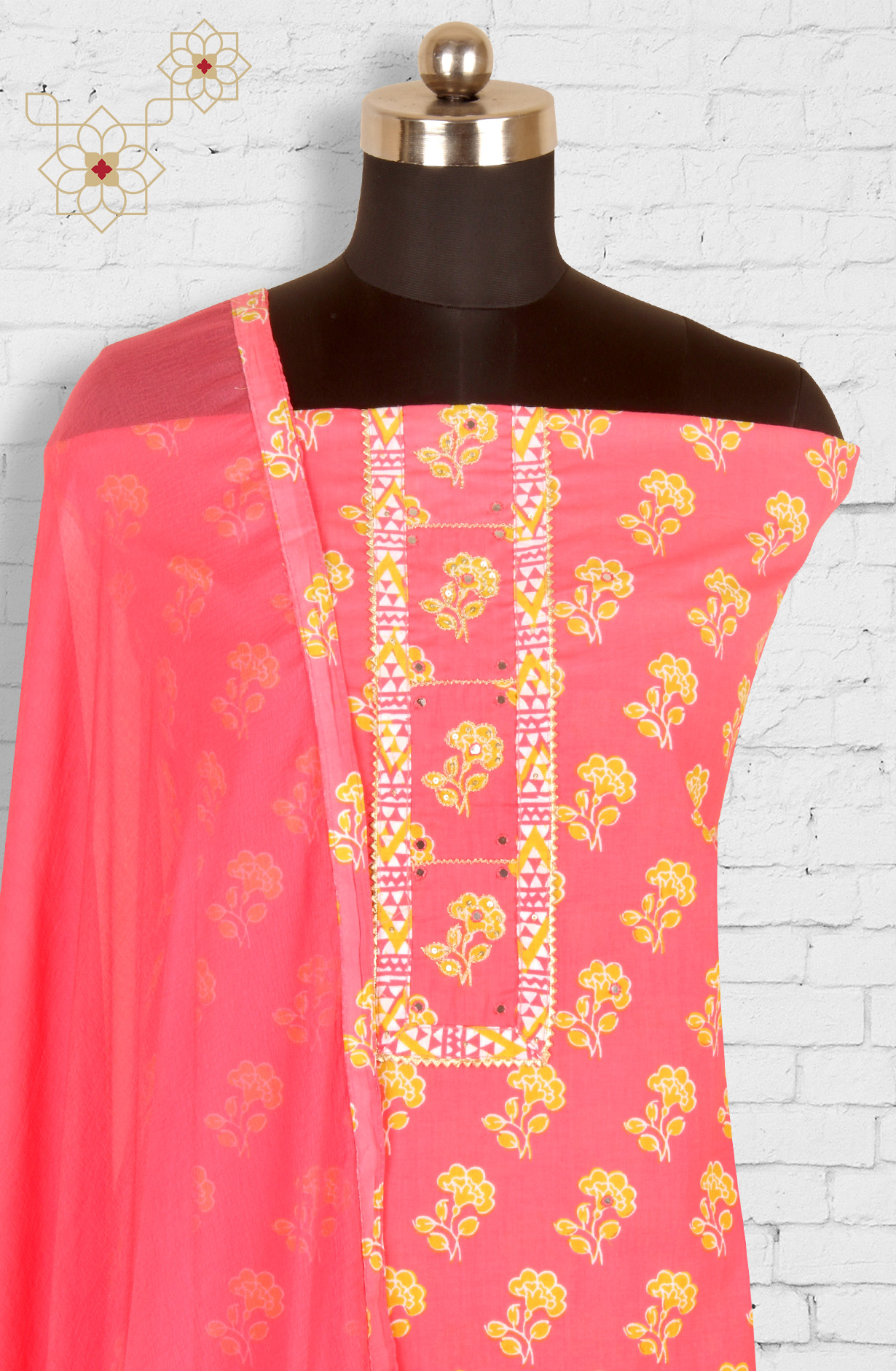 Pink Cotton Printed Salwar Suit with Dupatta - 983-3742-55A