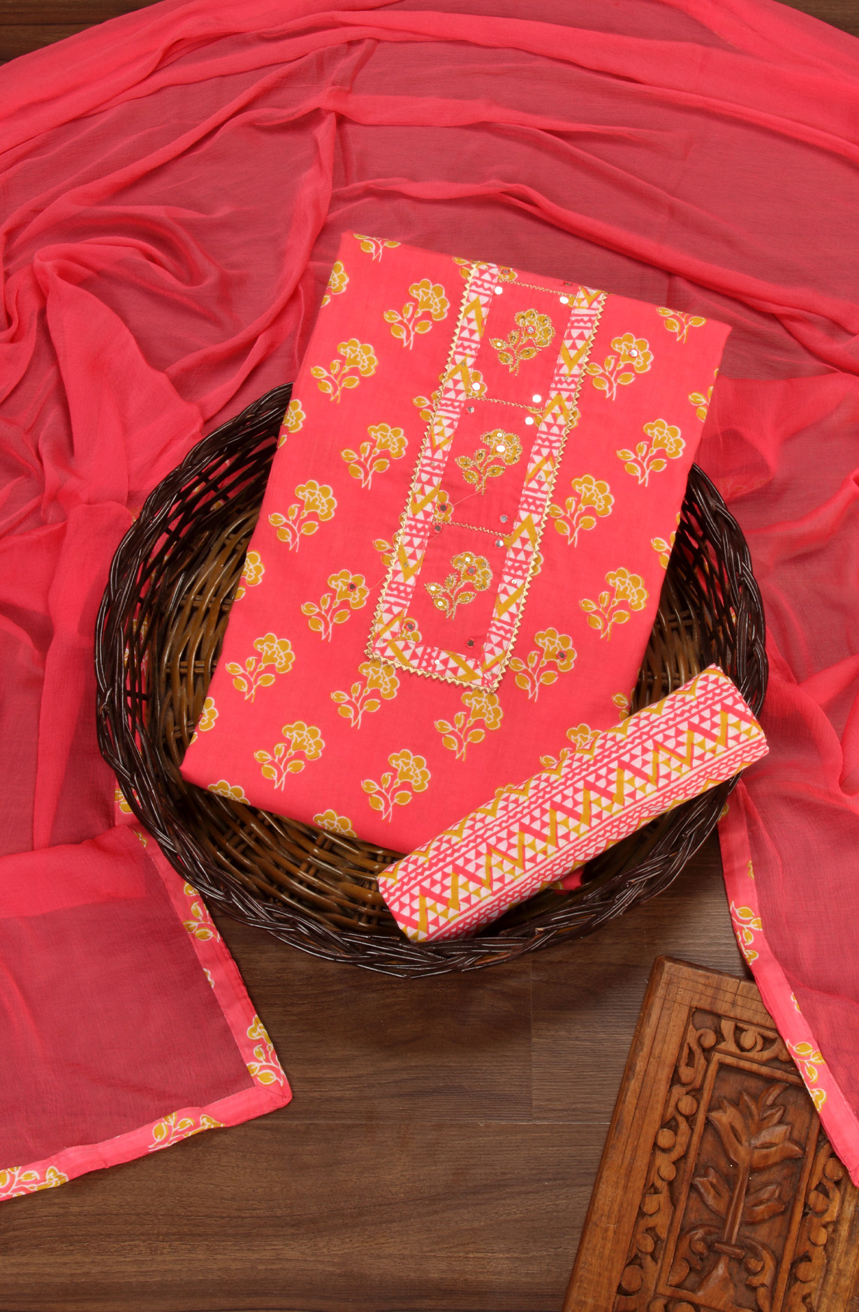 Pink Cotton Printed Salwar Suit with Dupatta - 983-3742-55A