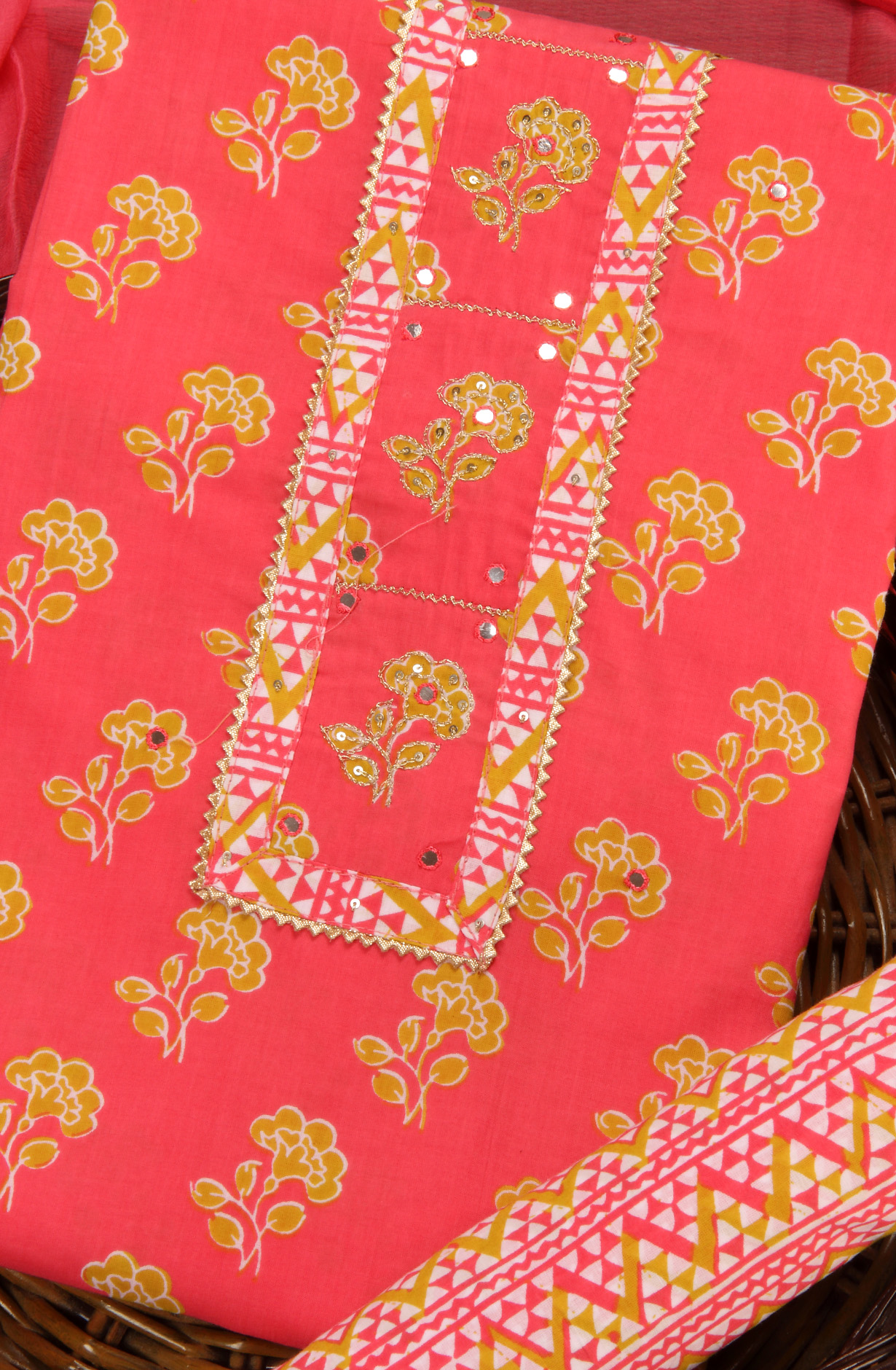 Pink Cotton Printed Salwar Suit with Dupatta - 983-3742-55A