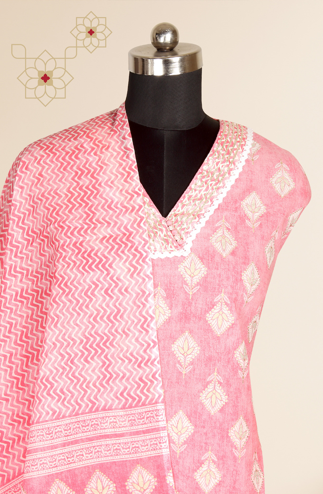 Pink Printed Unstitched Cotton Dress Material - 983-4013-1A