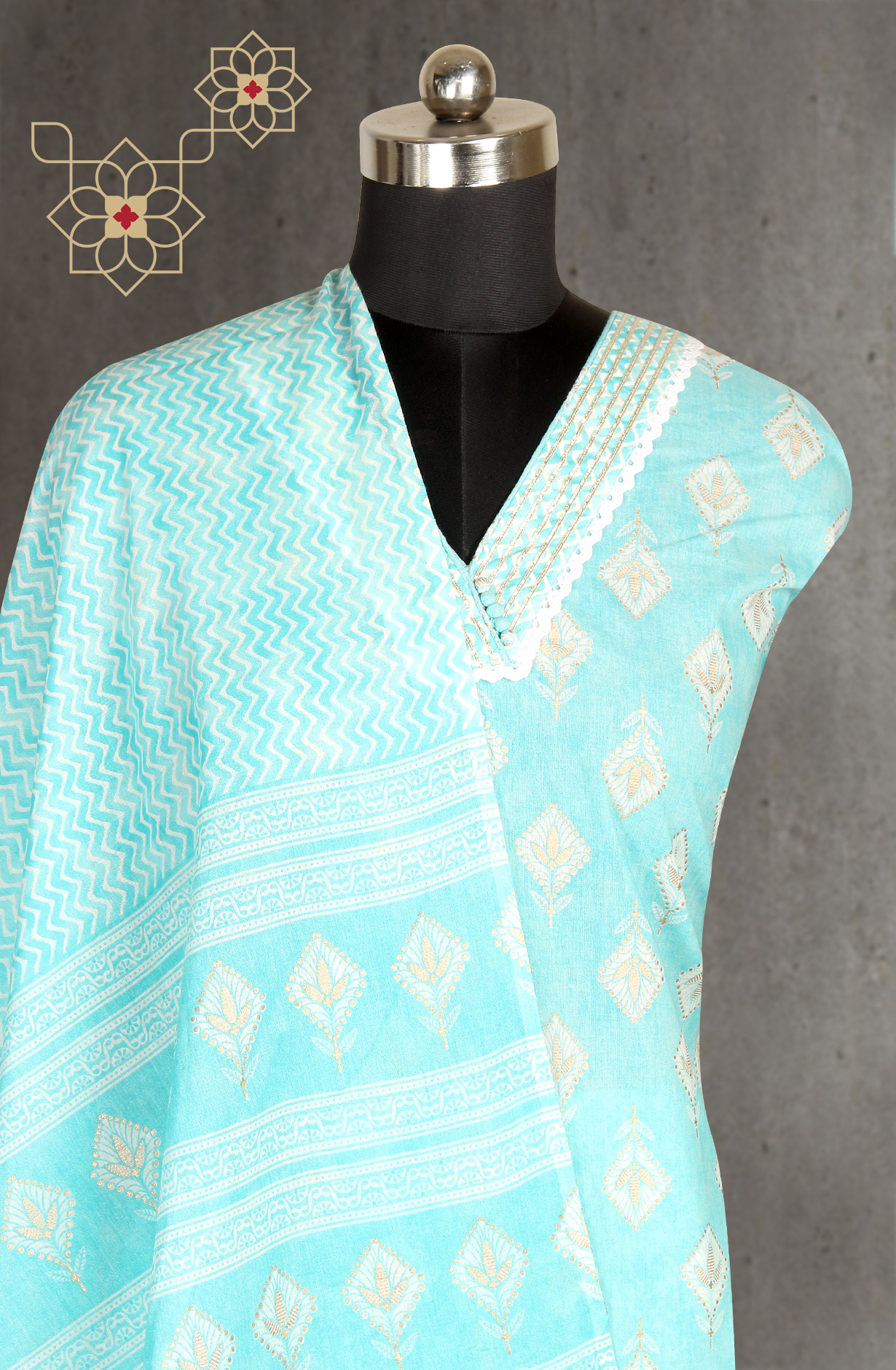 Firozi Printed Unstitched Cotton Dress Material - 983-4013-1B