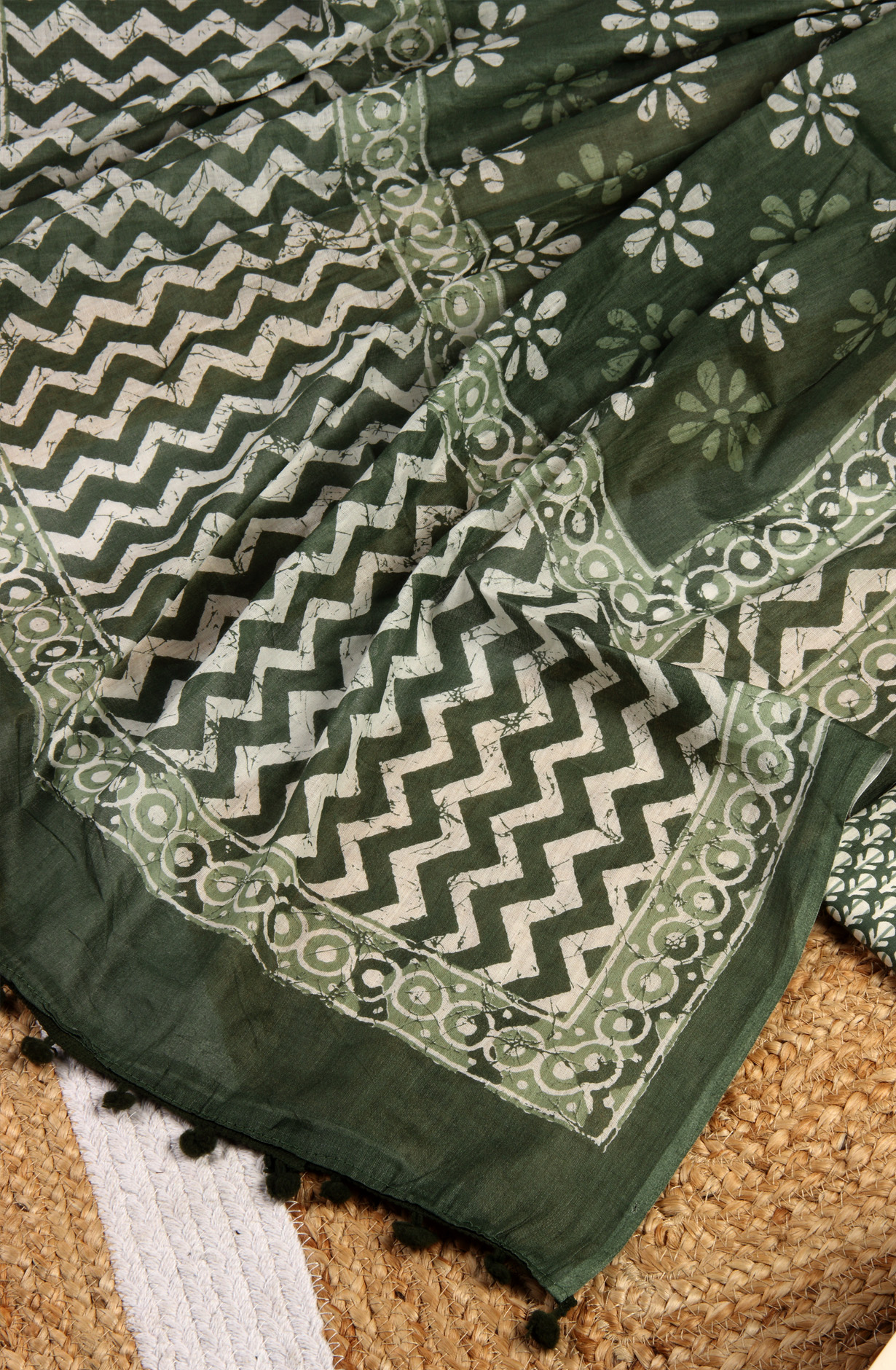 Green Cotton Printed Unstitched Dress Material - 983-4049C