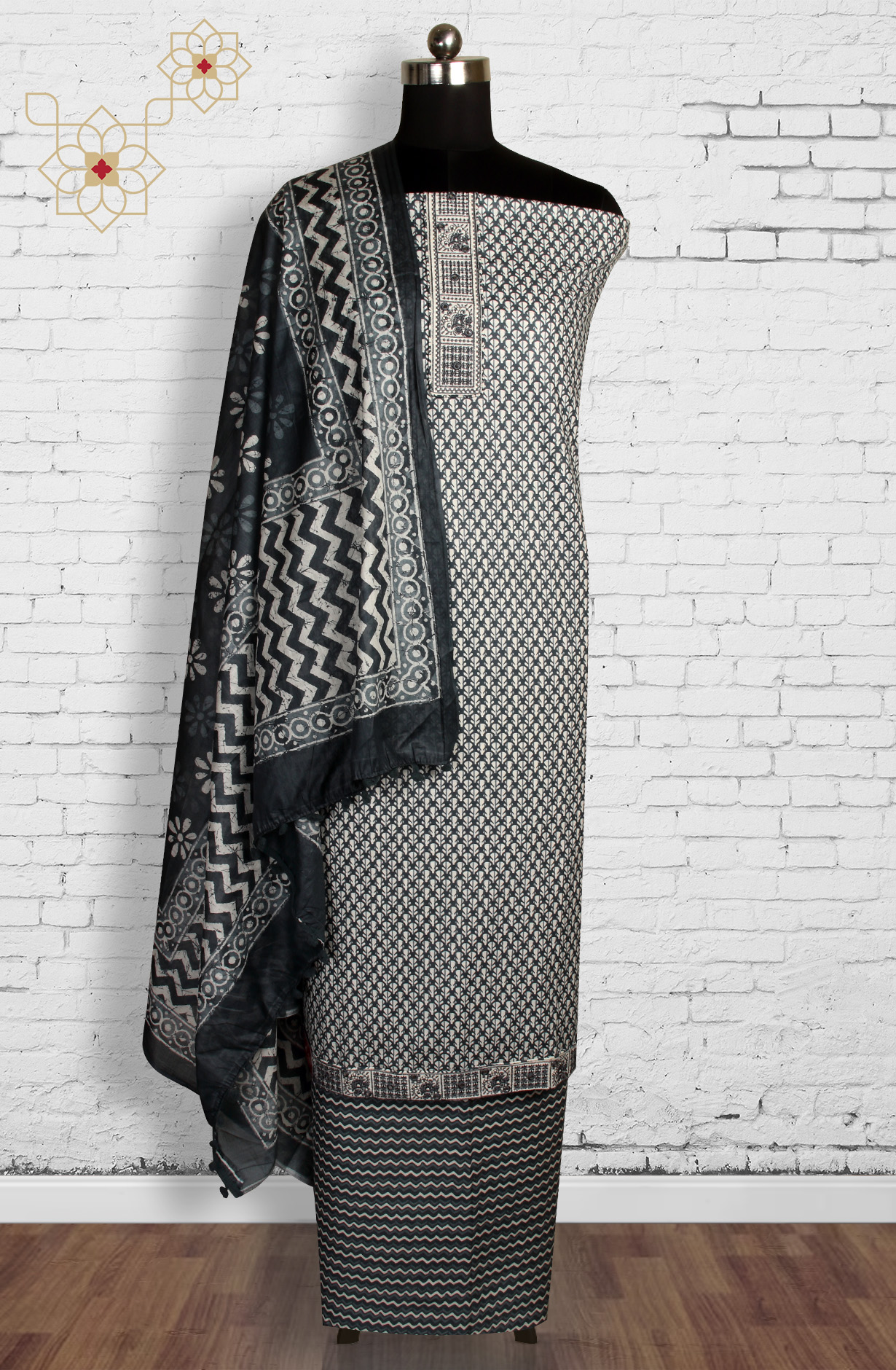 Pastel Green Cotton Printed Unstitched Dress Material - 983-4049D