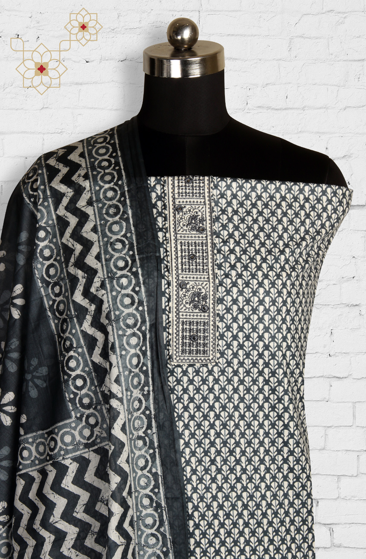 Pastel Green Cotton Printed Unstitched Dress Material - 983-4049D