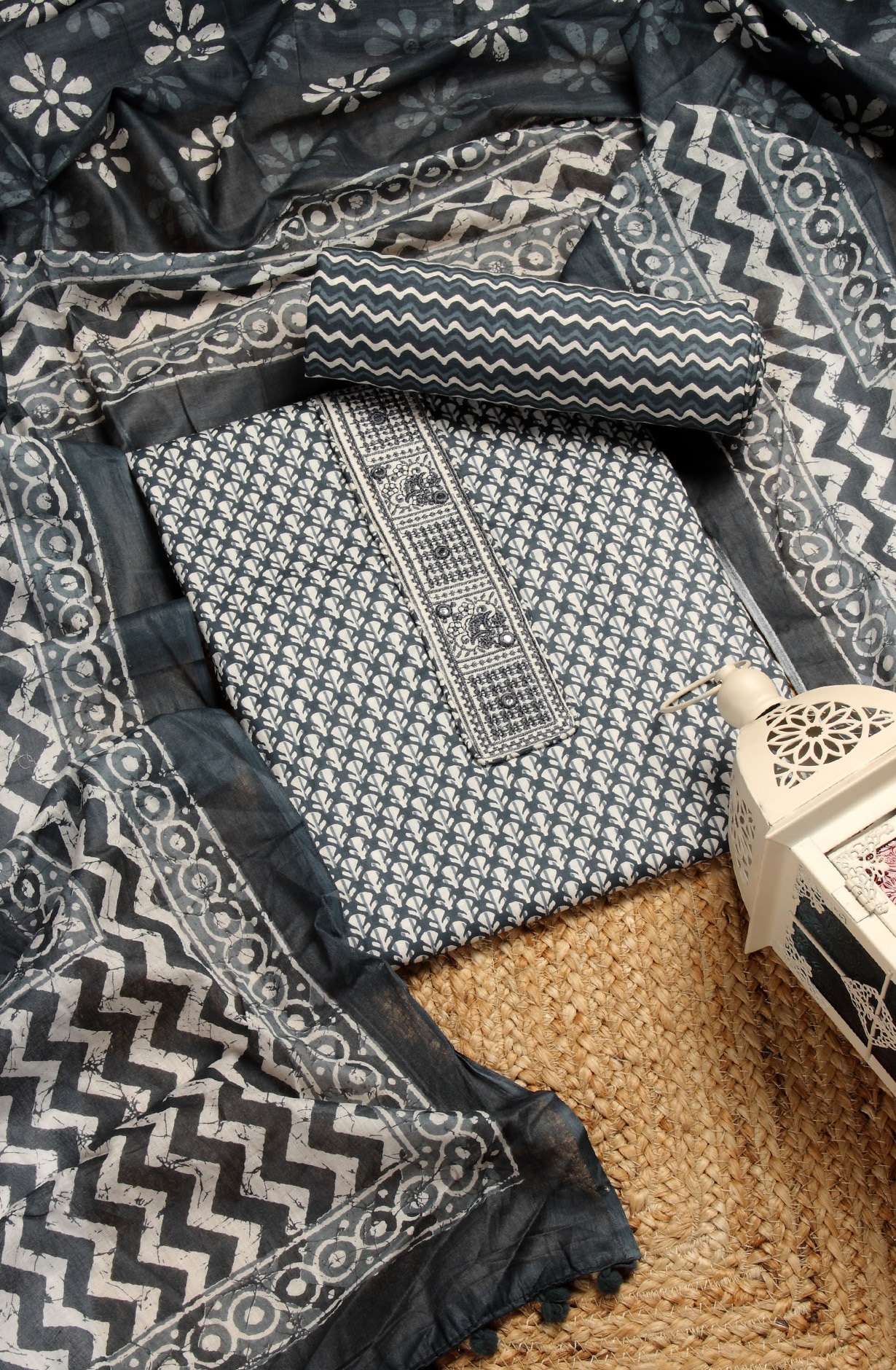 Pastel Green Cotton Printed Unstitched Dress Material - 983-4049D