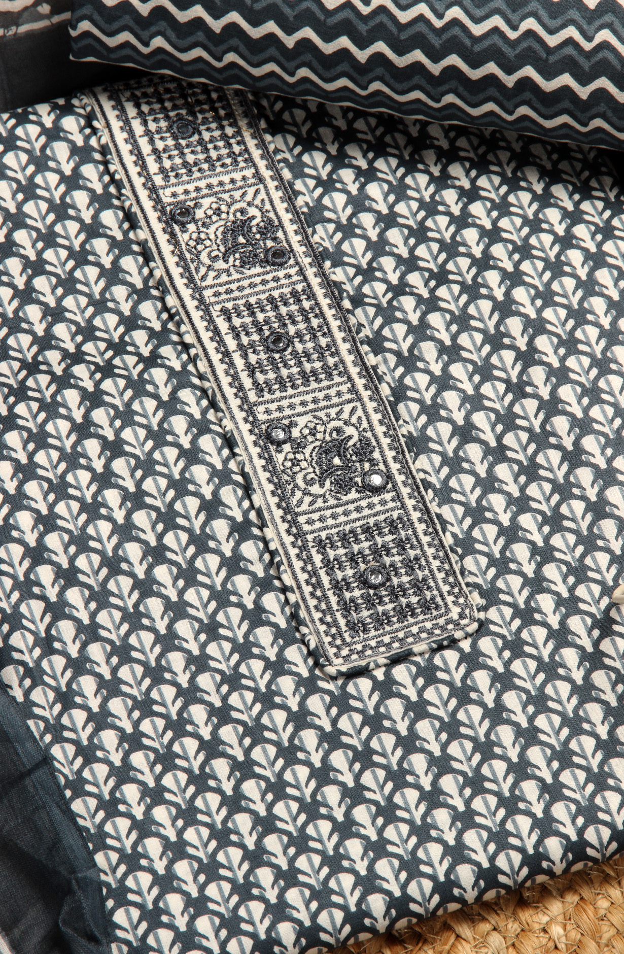 Pastel Green Cotton Printed Unstitched Dress Material - 983-4049D